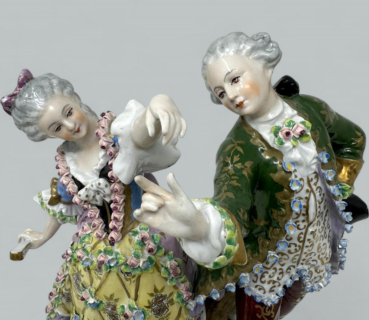 Céramique Antique Sitzendorf German Porcelain China Dancing Male Female Figure Group 19Ct