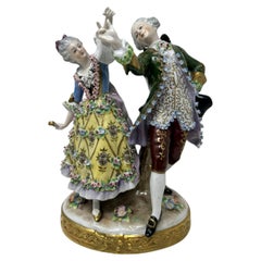 Antique Sitzendorf German Porcelain China Dancing Male Female Figure Group 19Ct