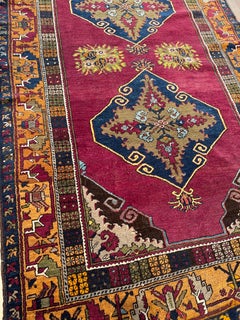Antique Sivas Central Anatolian Old Medallion Rug Hand Knotted Turkish Carpet