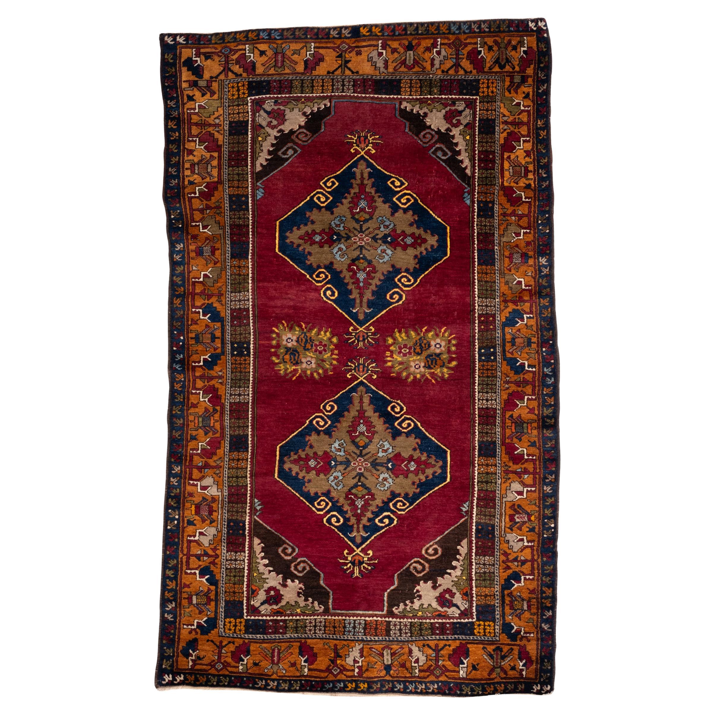Antique Sivas Central Anatolian Old Medallion Rug Hand Knotted Turkish Carpet