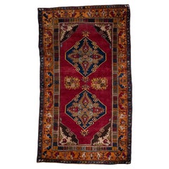 Antique Sivas Central Anatolian Old Medallion Rug Hand Knotted Turkish Carpet