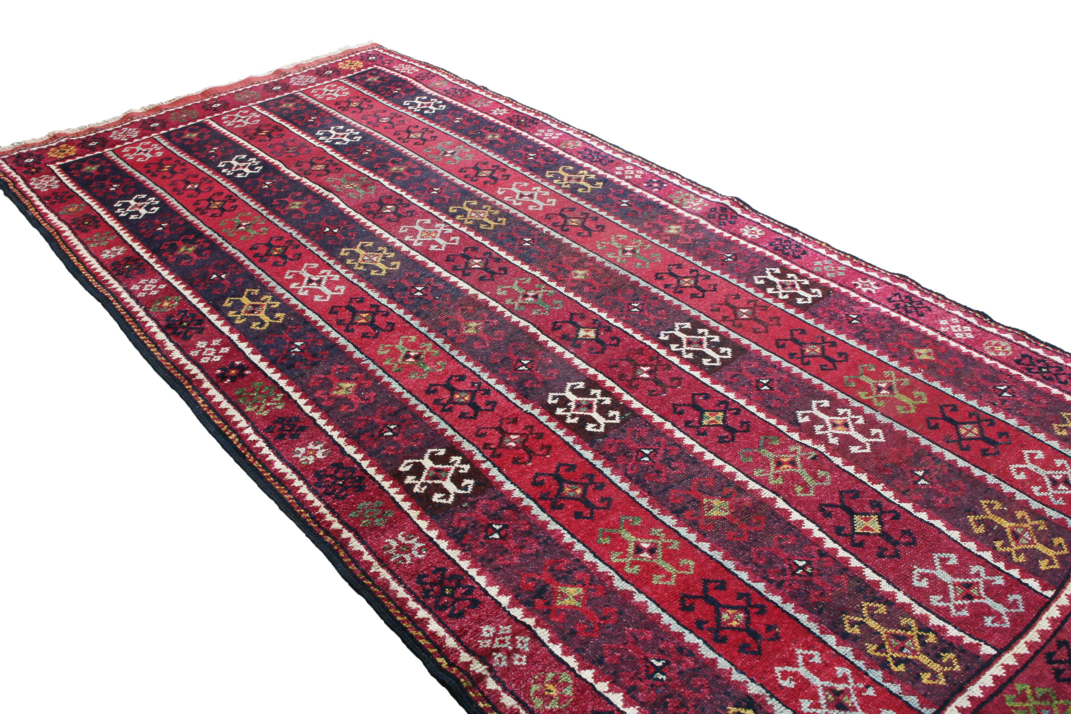 Turkish Antique Sivas Geometric Red Wool Runner