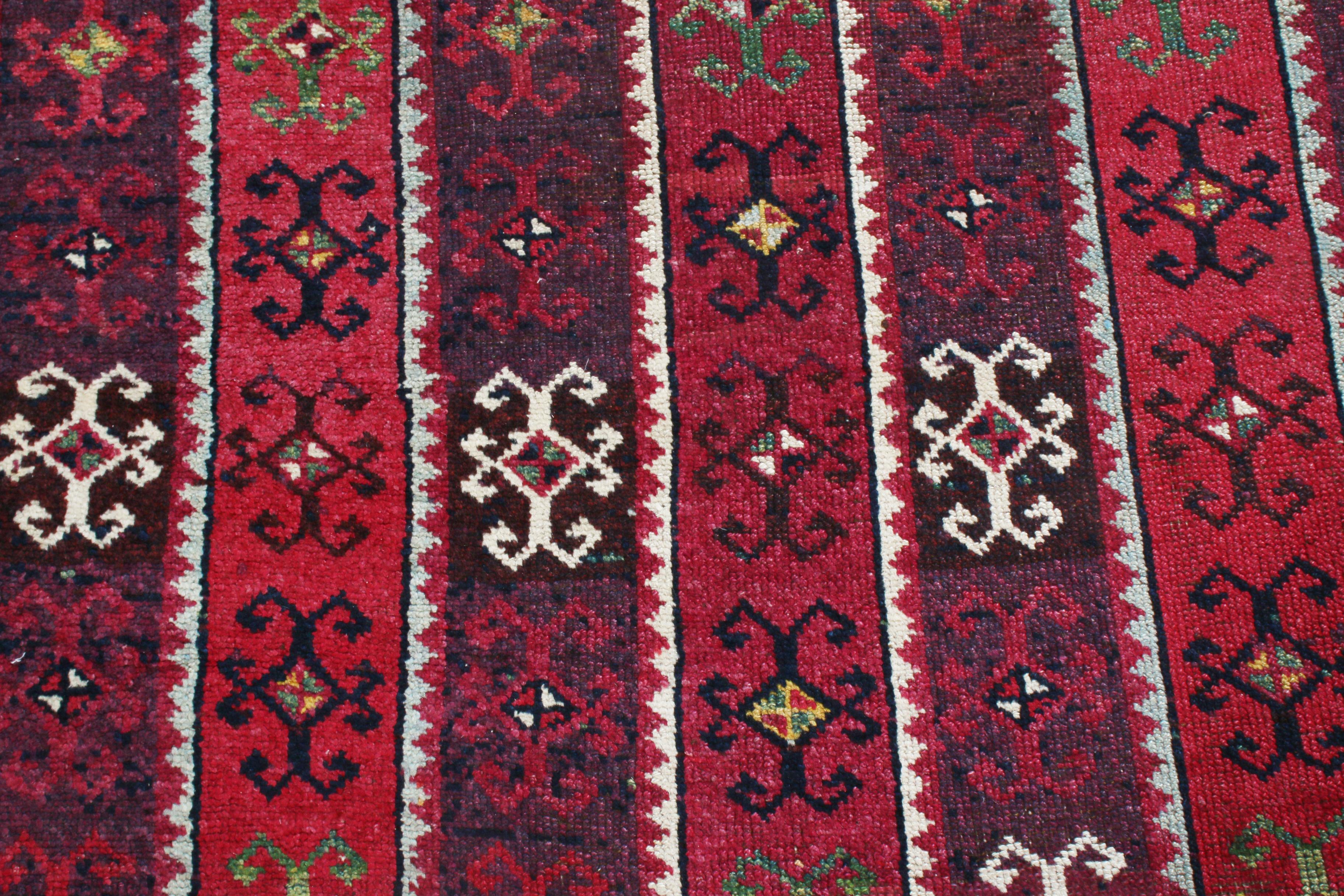 Hand-Knotted Antique Sivas Geometric Red Wool Runner