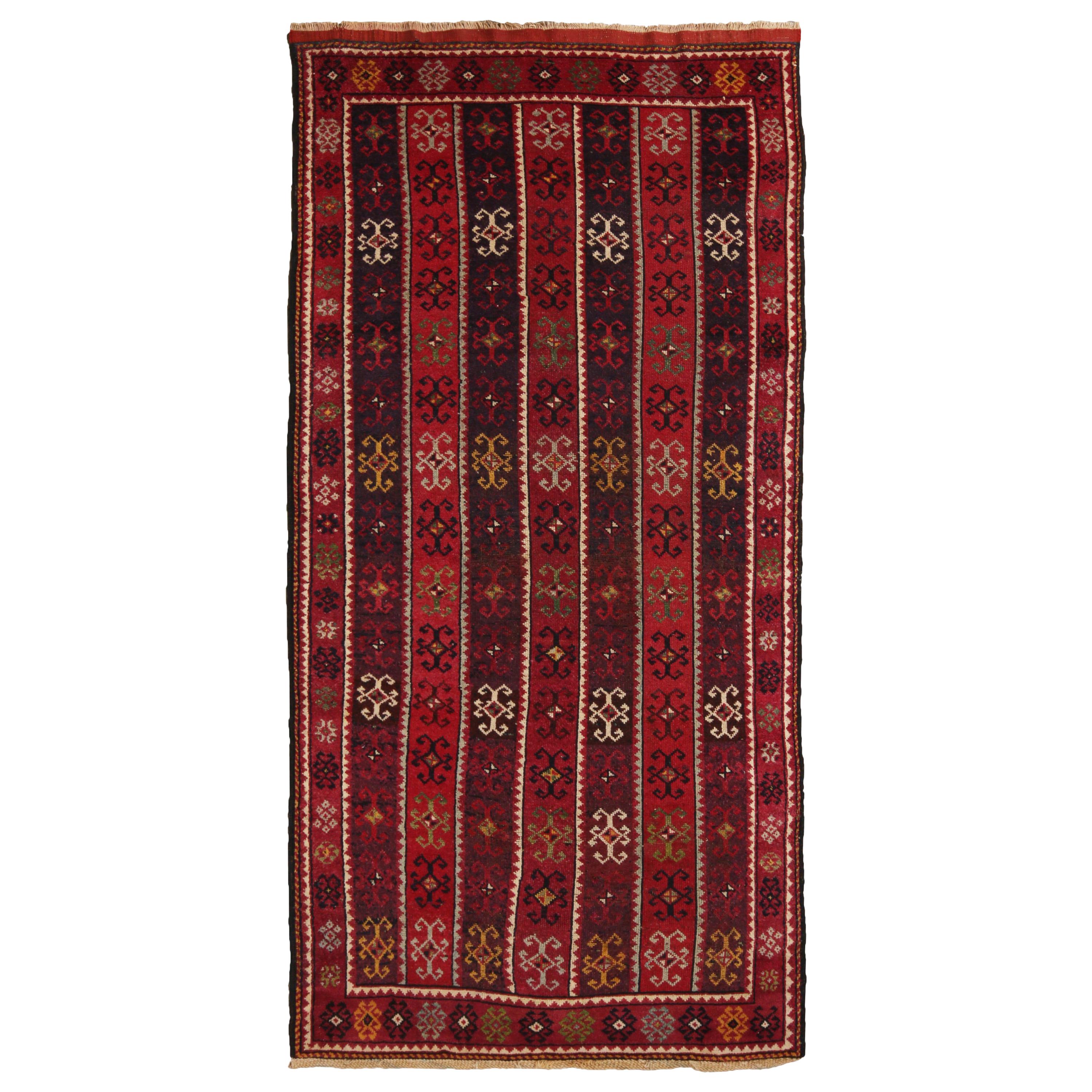 Antique Sivas Geometric Red Wool Runner by Rug & Kilim