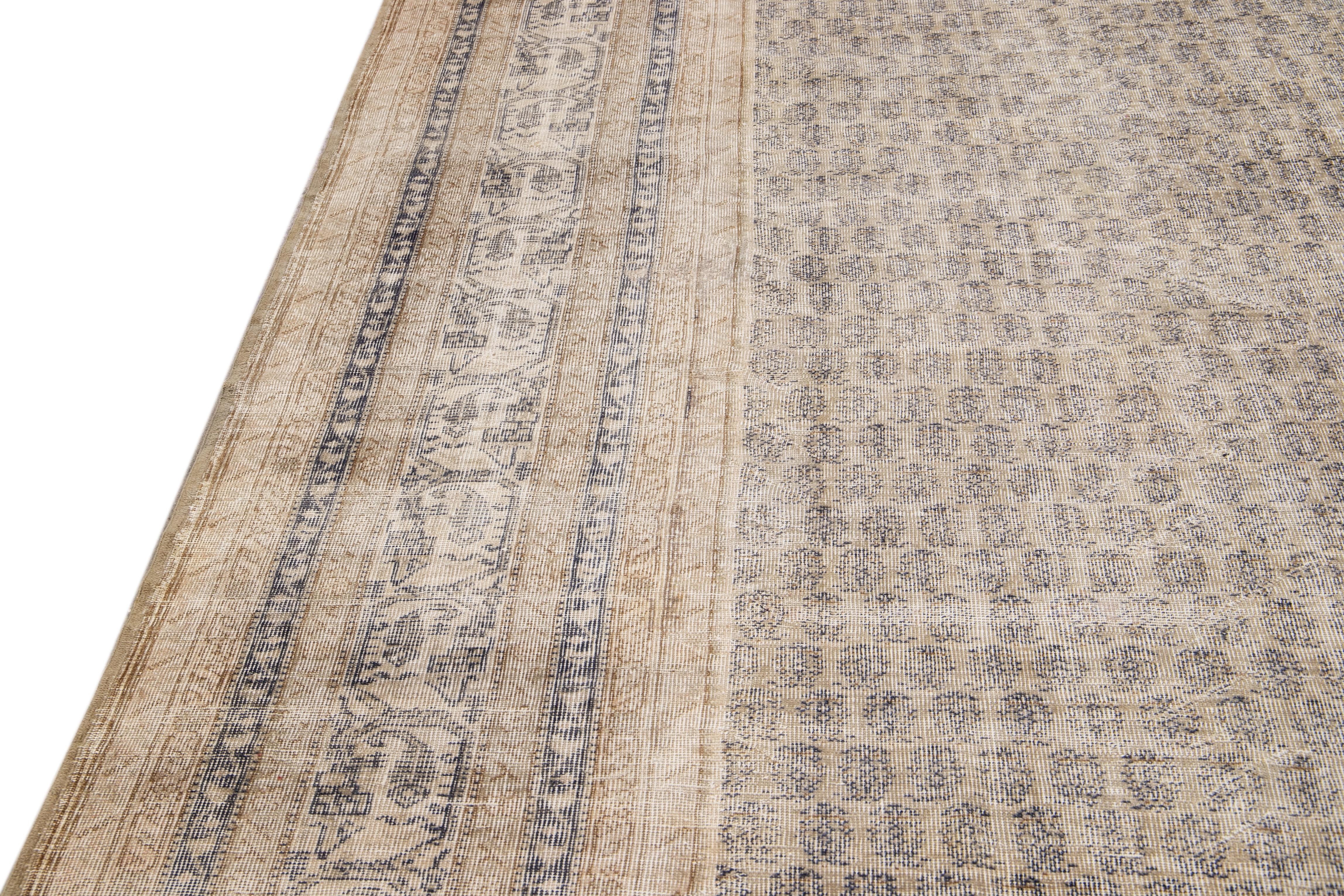 Antique Sivas Handmade Allover Designed Beige Oversize Wool Rug For Sale 1