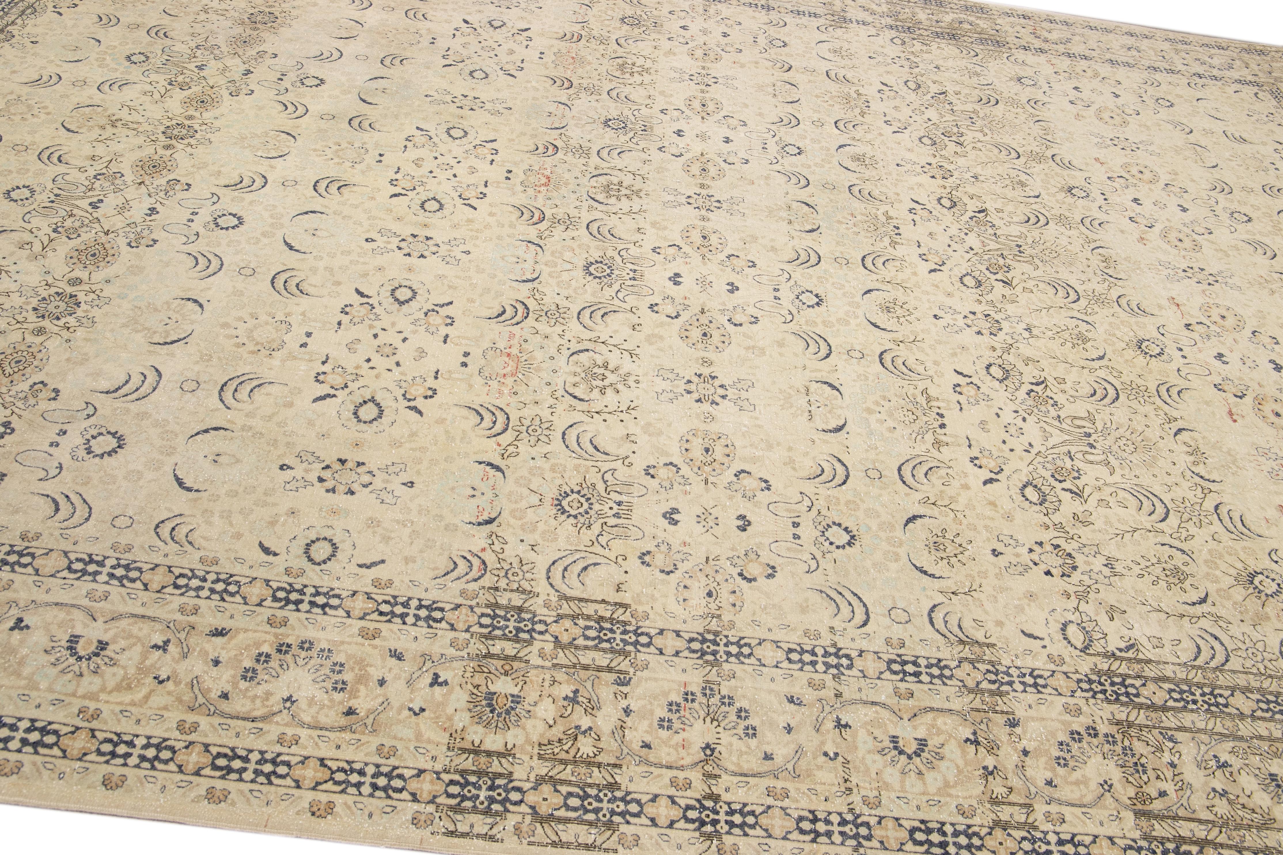 20th Century Antique Sivas Handmade Allover Motif Beige Oversize Wool Rug For Sale