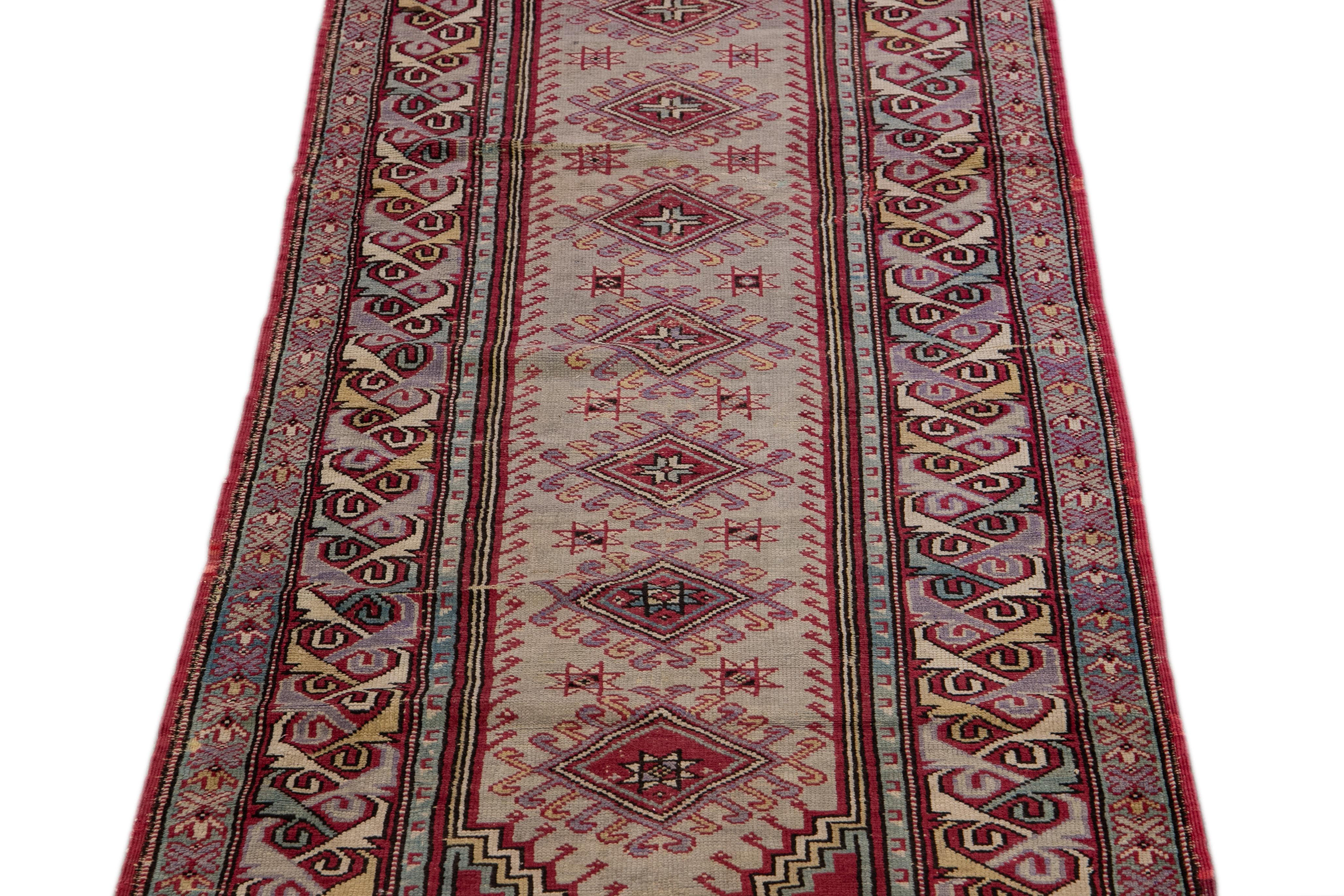 Islamic Antique Sivas Handmade Multicolor Geometric Wool Runner For Sale