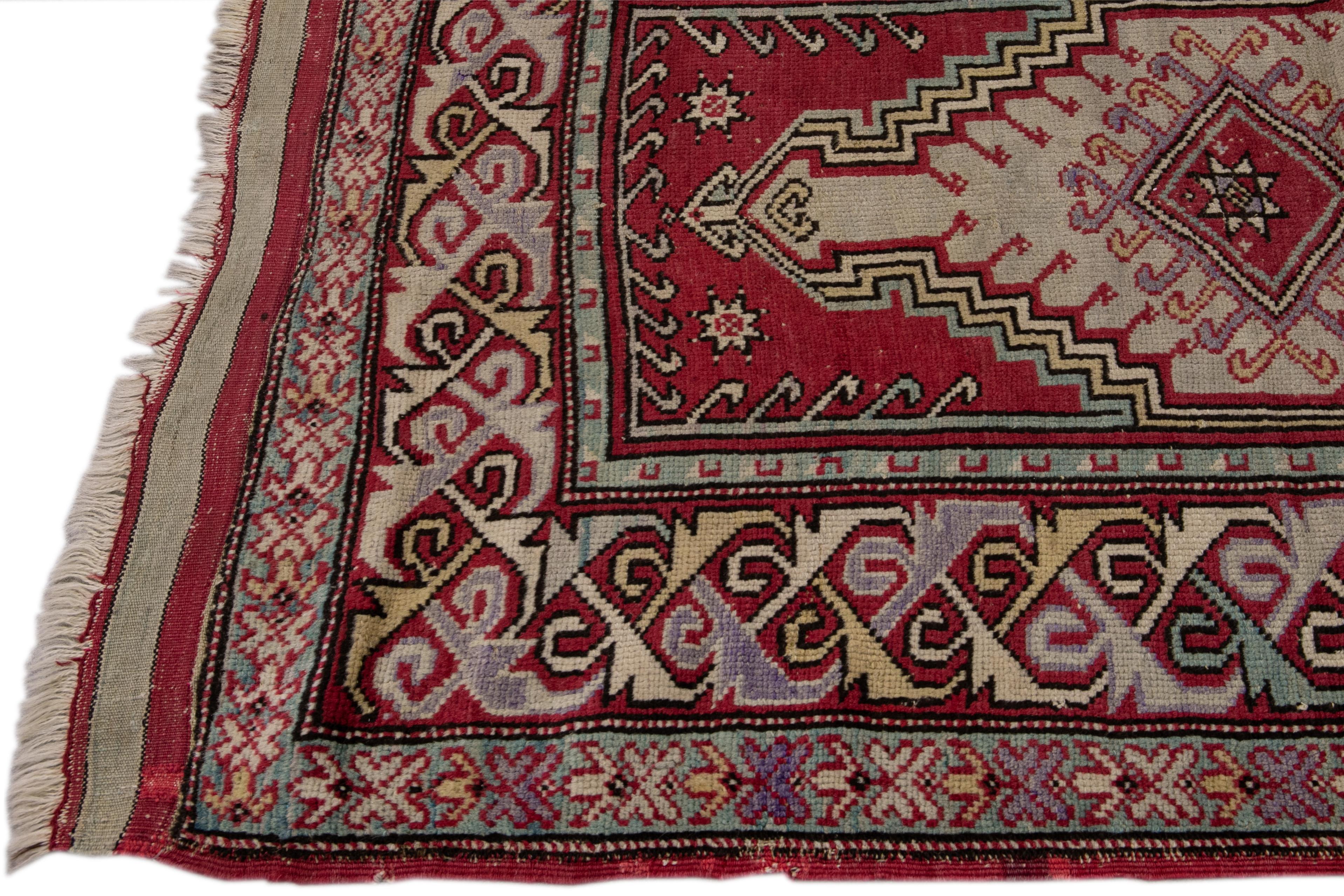 Persian Antique Sivas Handmade Multicolor Geometric Wool Runner For Sale