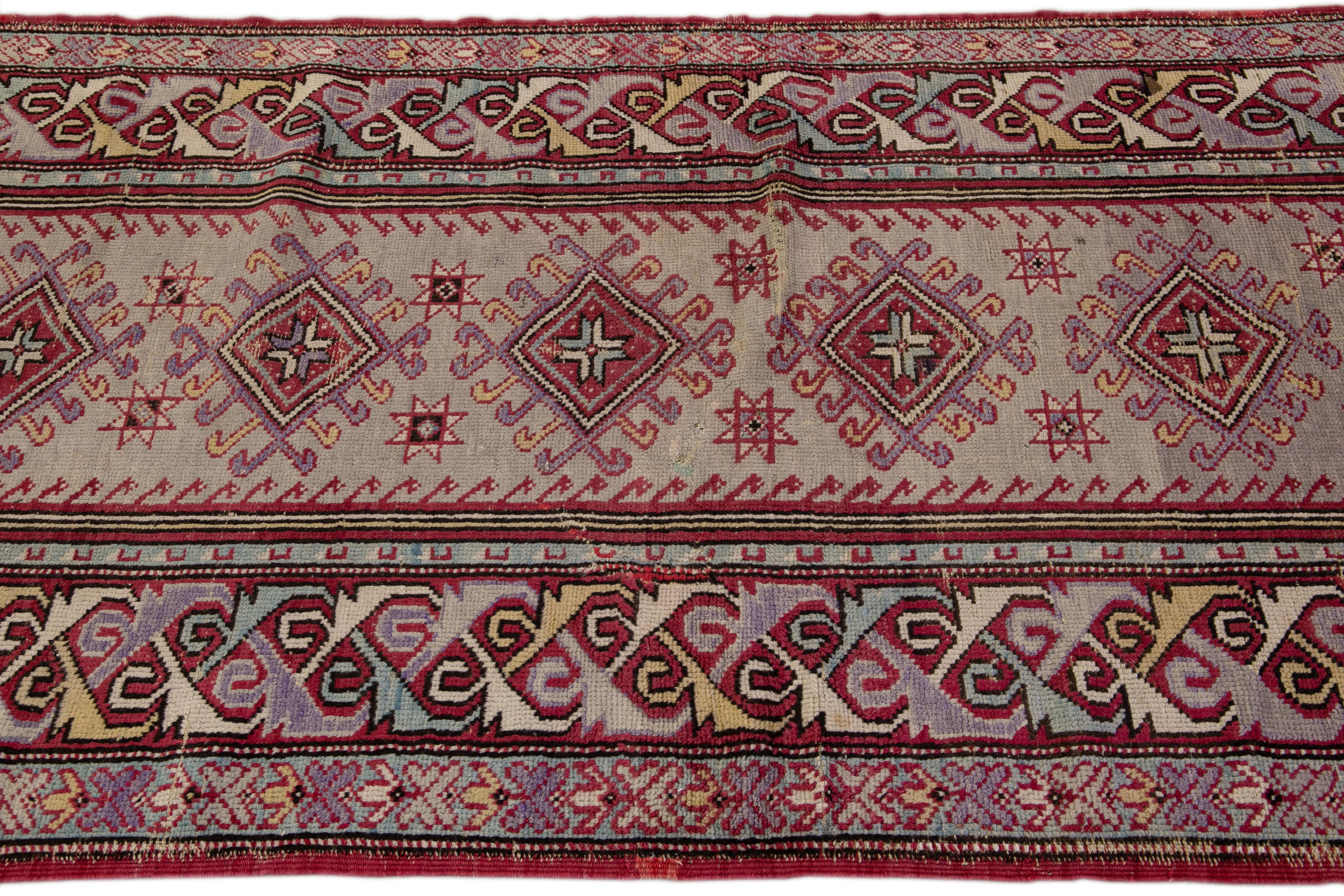 Antique Sivas Handmade Multicolor Geometric Wool Runner In Excellent Condition For Sale In Norwalk, CT