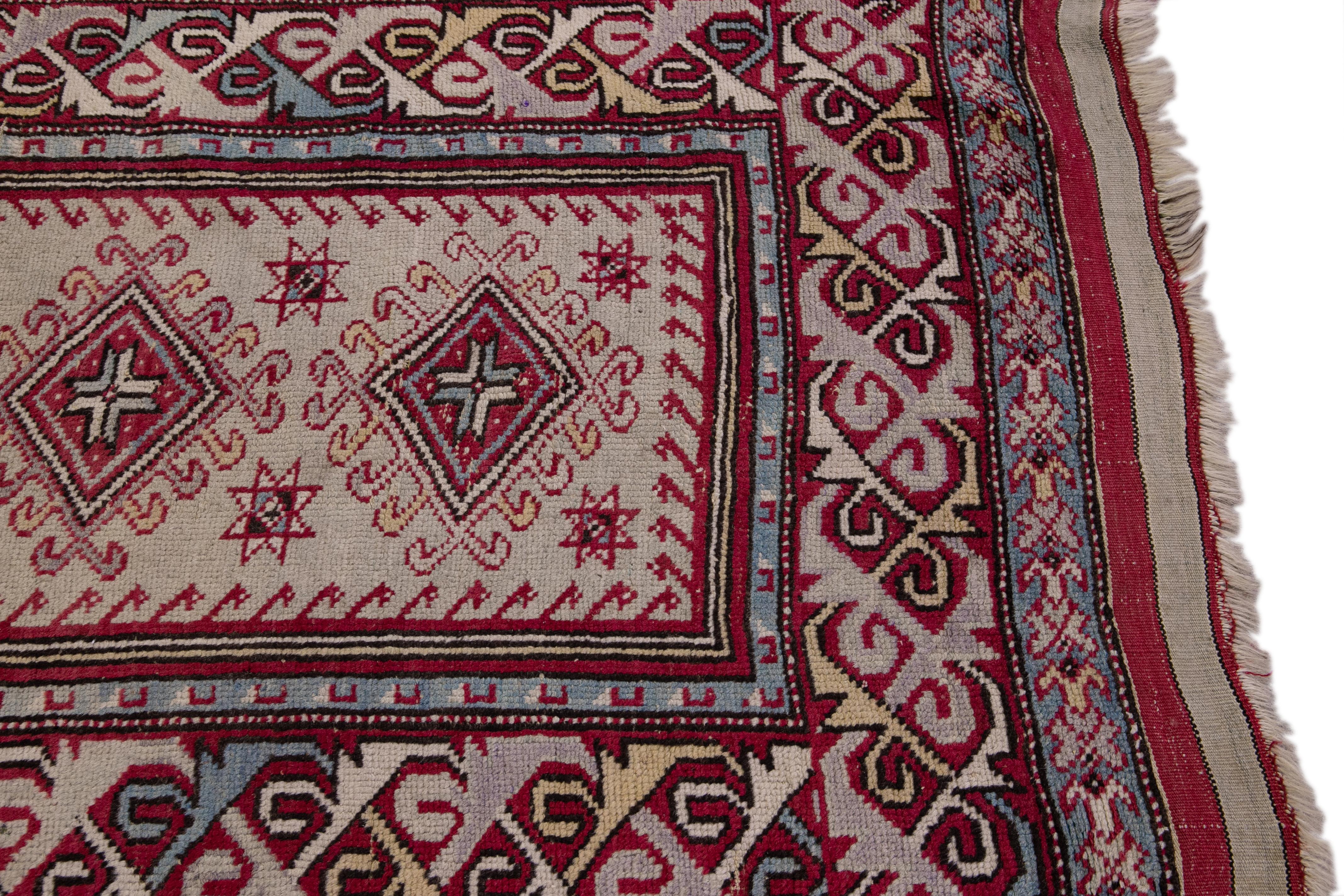 Early 20th Century Antique Sivas Handmade Multicolor Geometric Wool Runner For Sale