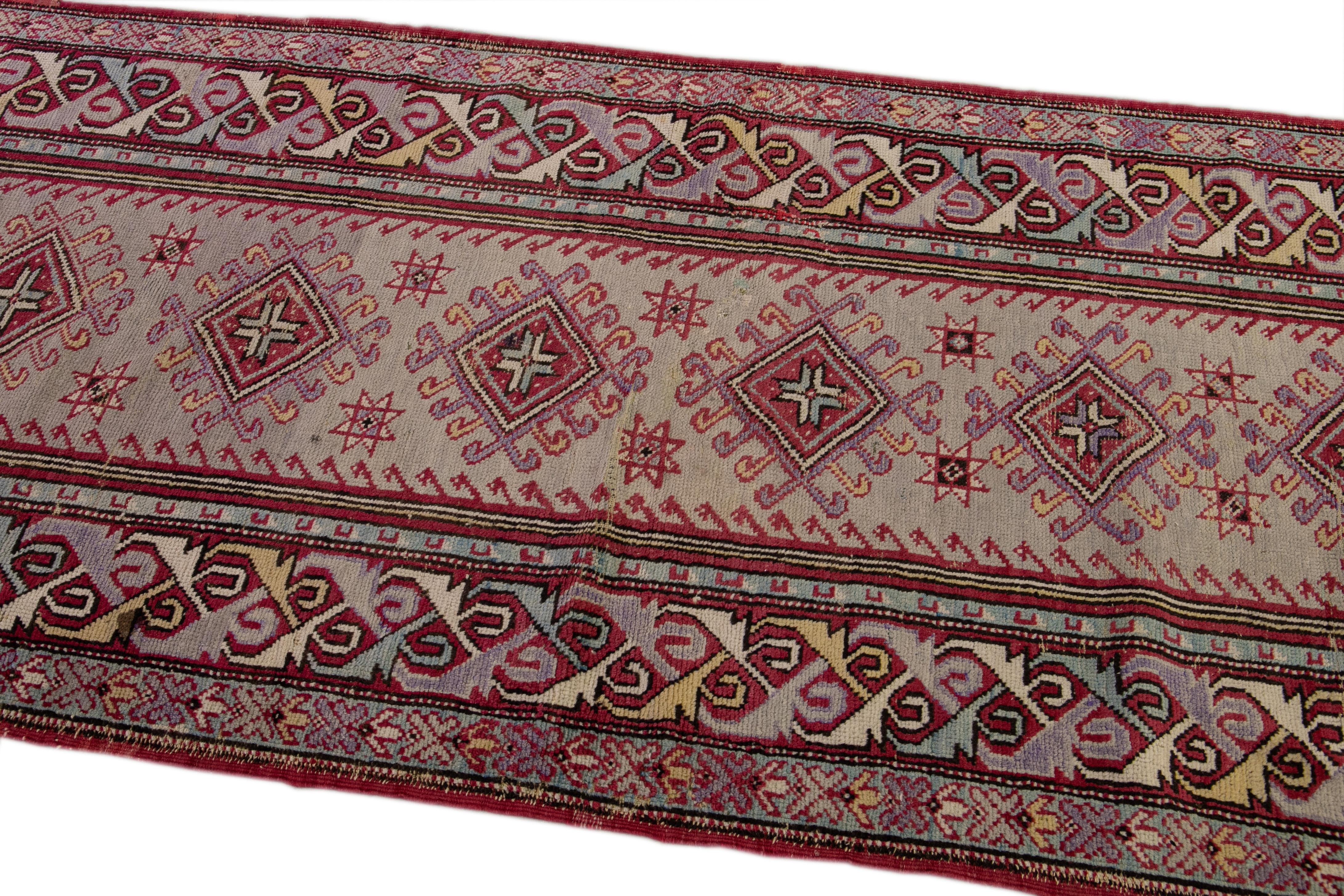 Antique Sivas Handmade Multicolor Geometric Wool Runner For Sale 1