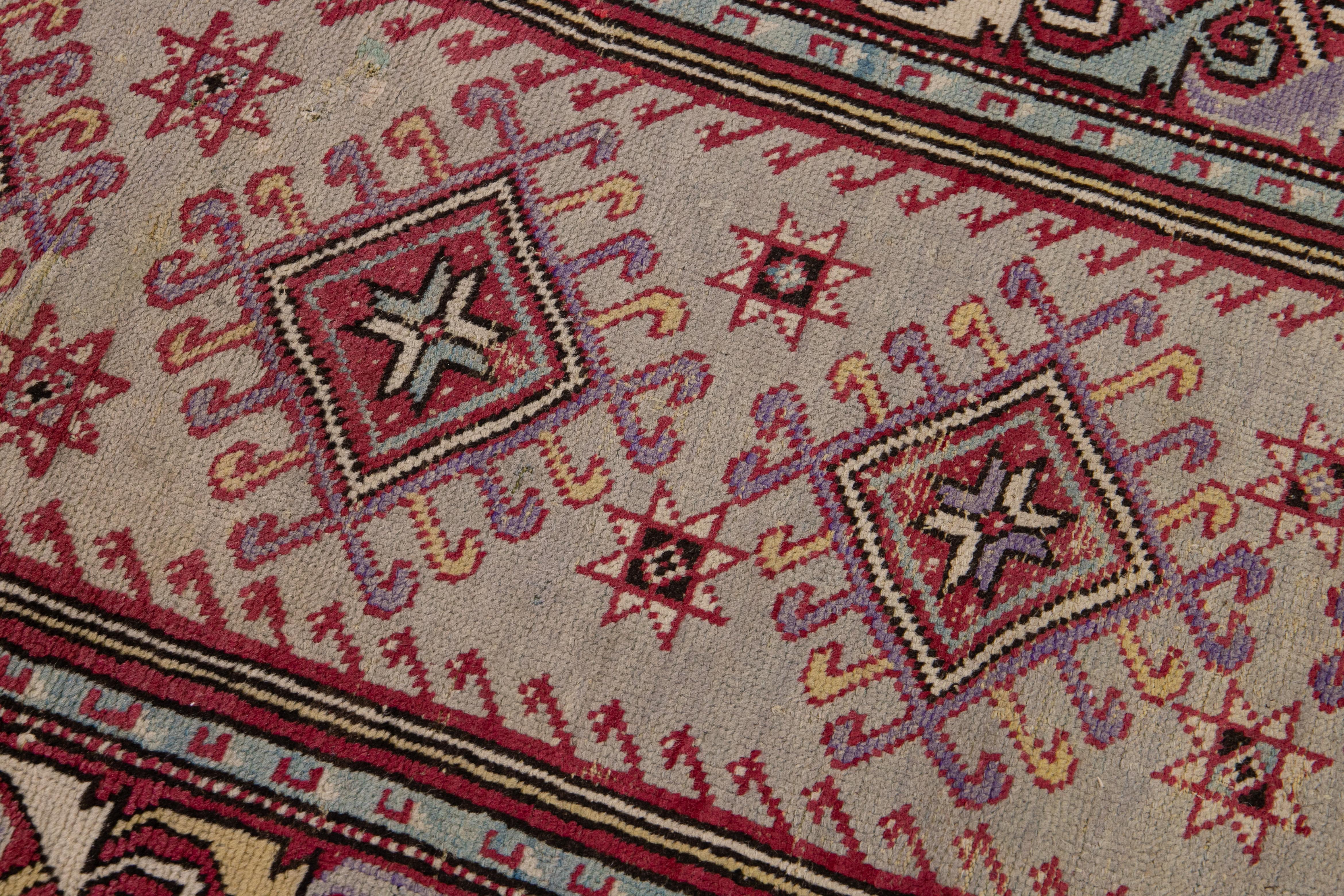 Antique Sivas Handmade Multicolor Geometric Wool Runner For Sale 2