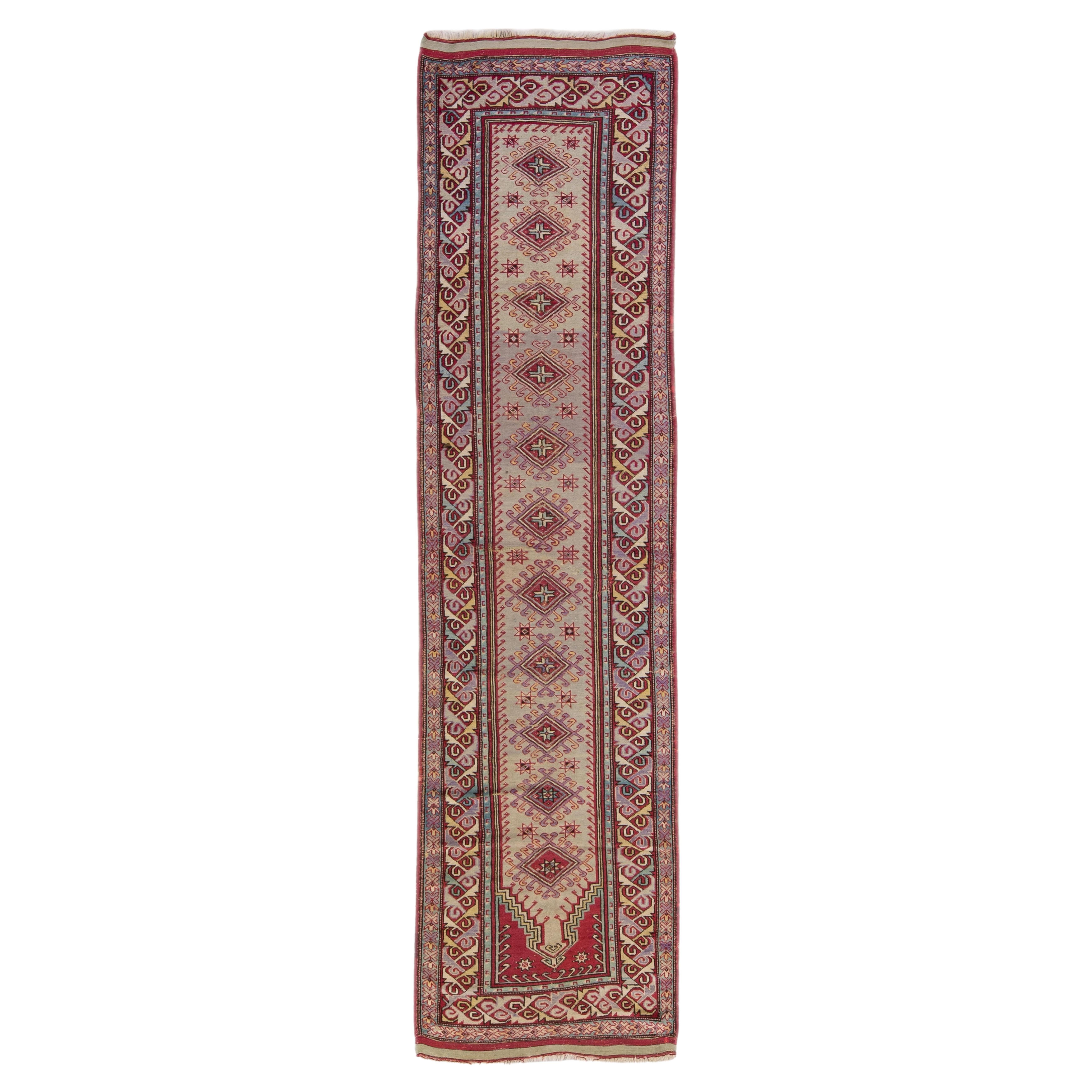 Antique Sivas Handmade Multicolor Geometric Wool Runner For Sale