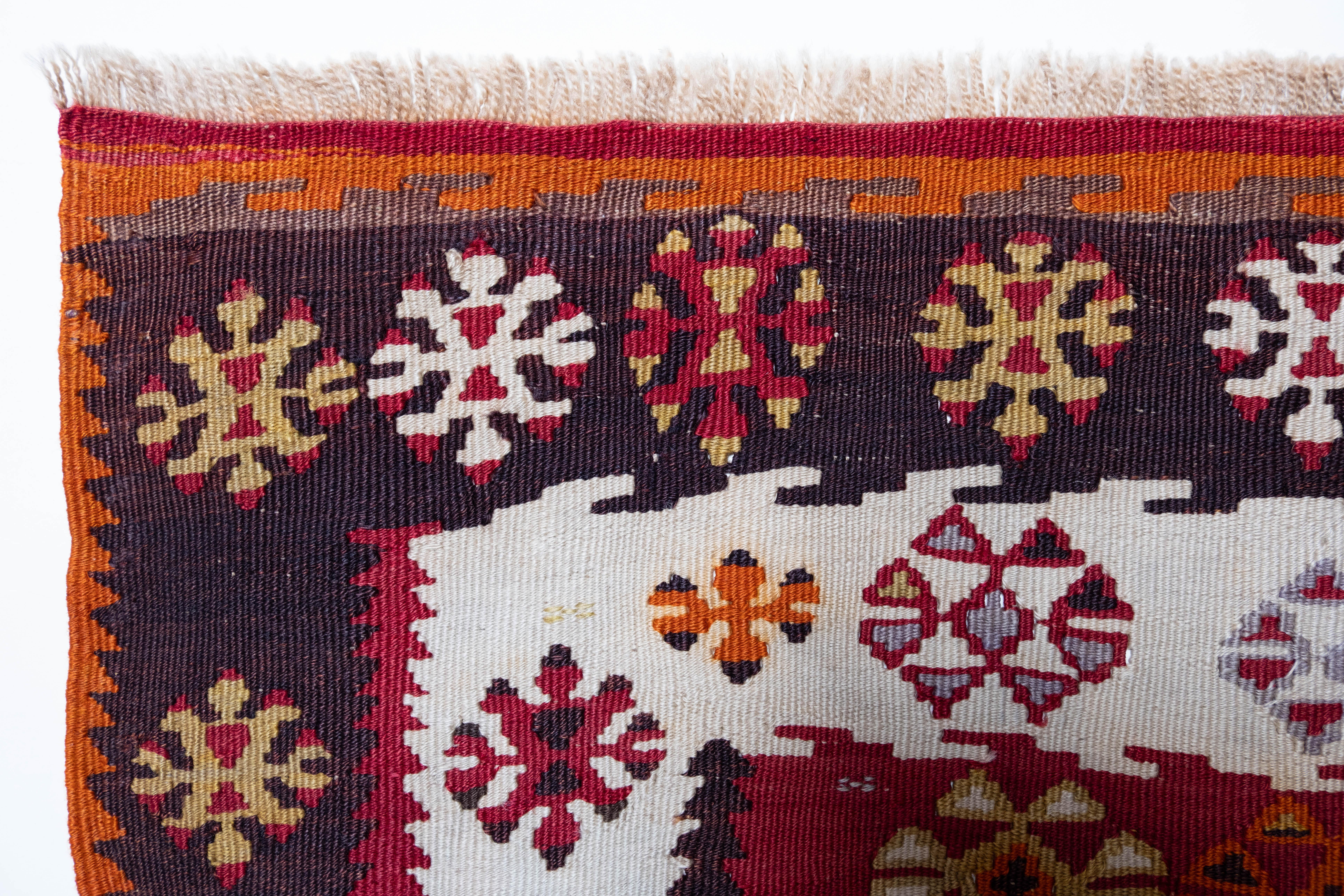 This is Central Anatolian Antique Kilim from the Sivas region with a rare and beautiful color composition.

Sivas In the third century, Sivas was a Roman city known as Sebastea, the capital of Armenia Minor. Flourishing under Byzantine rule, Sivas
