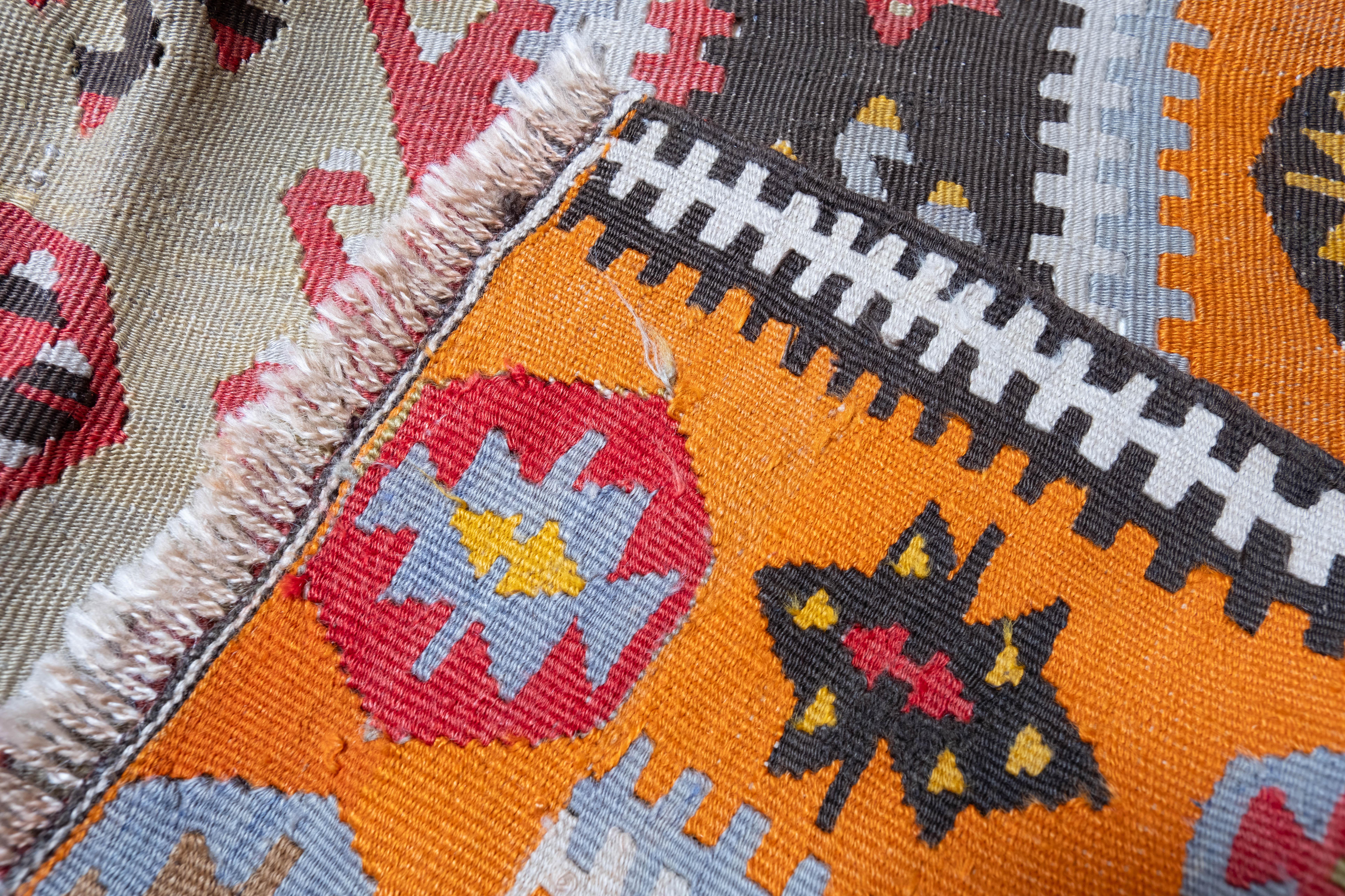 20th Century Antique Sivas Kilim Central Anatolian Old Rug Turkish Carpet For Sale