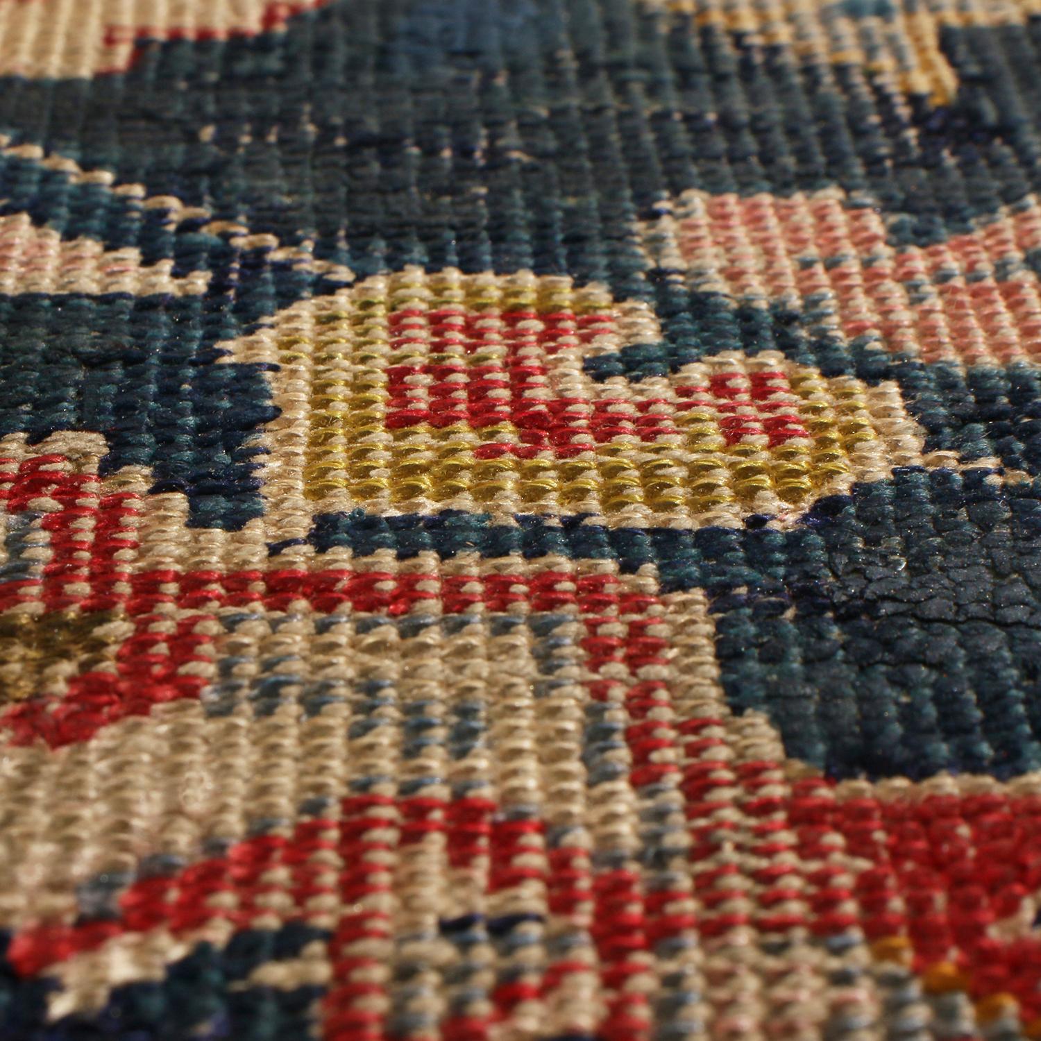 Hand-Knotted Antique Sivas Red Blue and Gold Silk Rug with Pastel Accents by Rug & Kilim For Sale