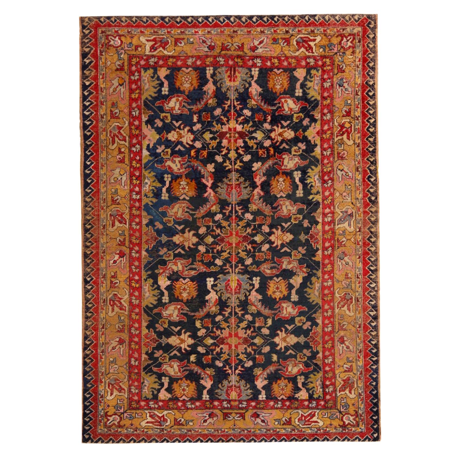 Antique Sivas Red Blue and Gold Silk Rug with Pastel Accents by Rug & Kilim For Sale