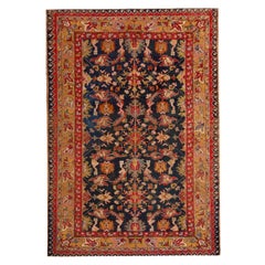 Antique Sivas Red Blue and Gold Silk Rug with Pastel Accents