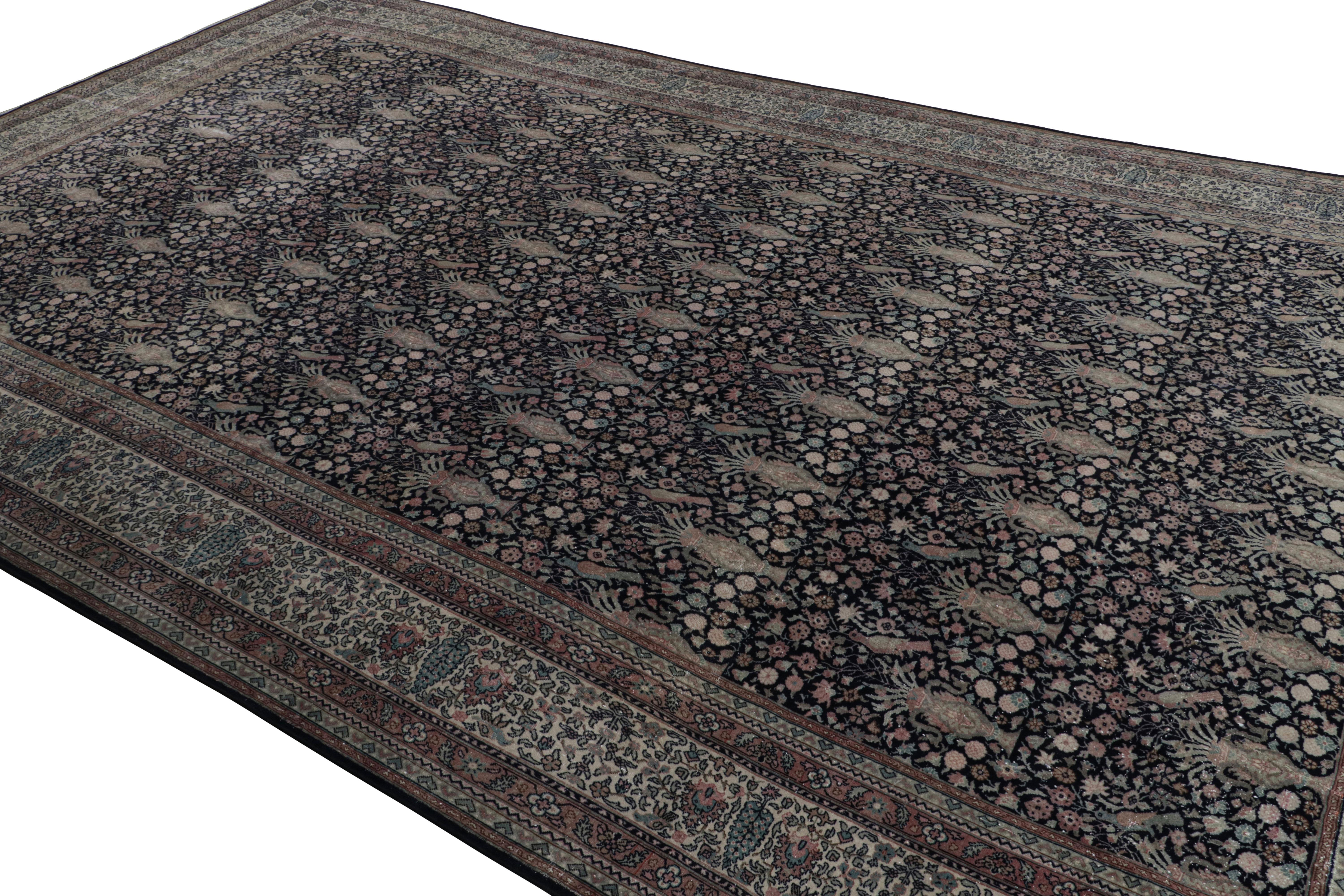 Hand-Knotted Antique Sivas Rug, Black with Colorful Florals and Pictorials - Rug & Kilim For Sale