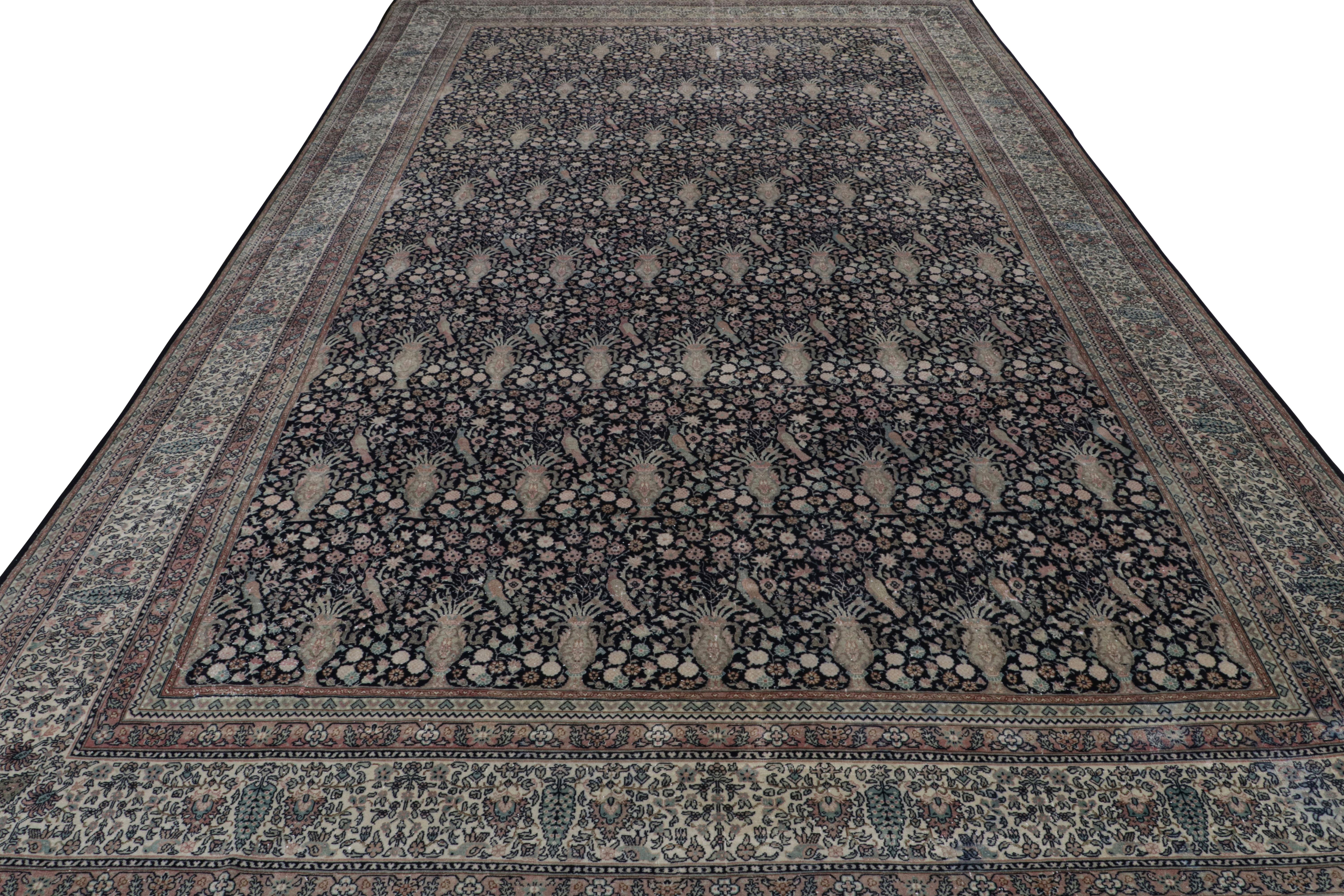 Antique Sivas Rug, Black with Colorful Florals and Pictorials - Rug & Kilim In Good Condition For Sale In Long Island City, NY
