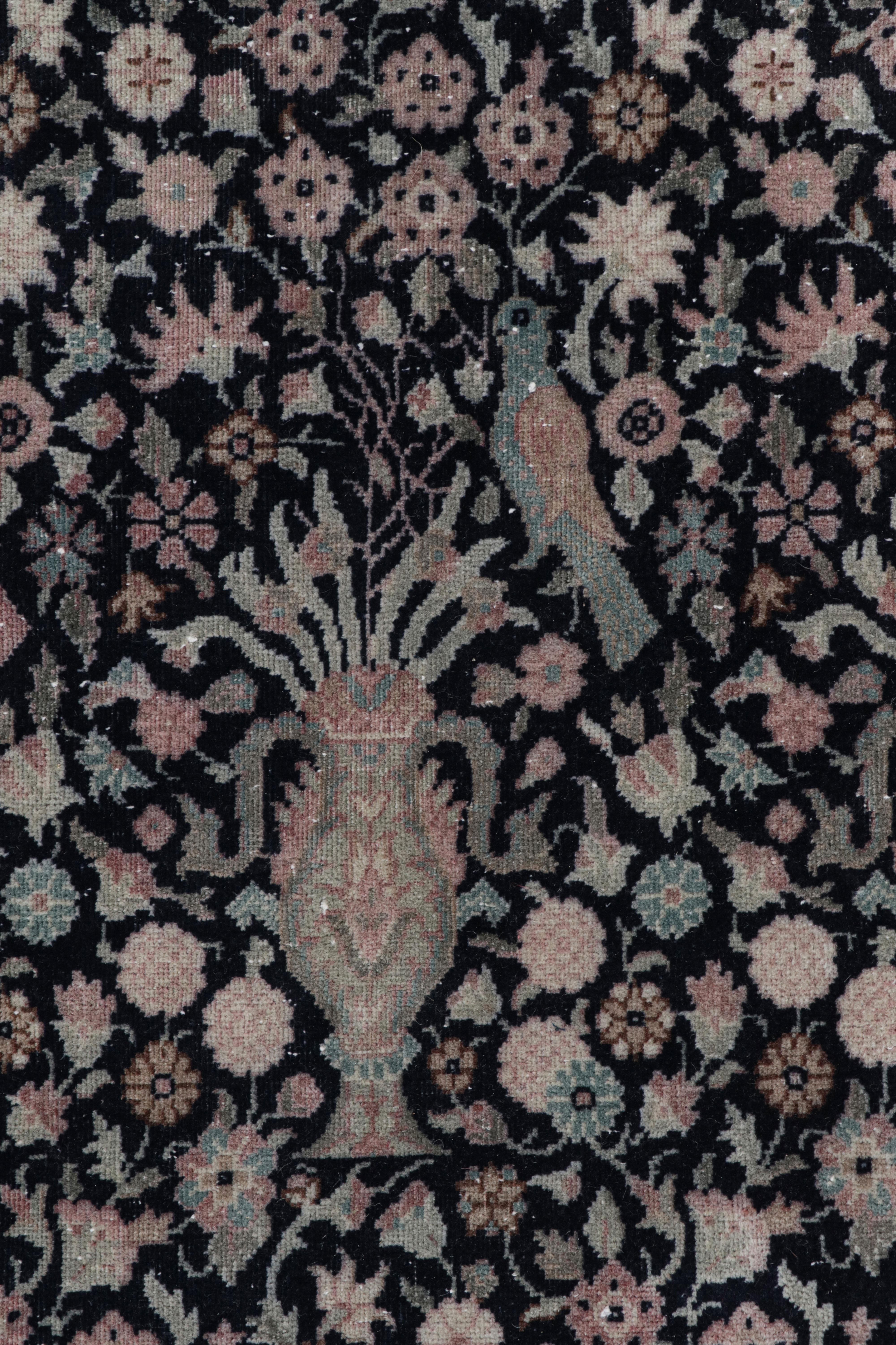 Early 20th Century Antique Sivas Rug, Black with Colorful Florals and Pictorials - Rug & Kilim For Sale
