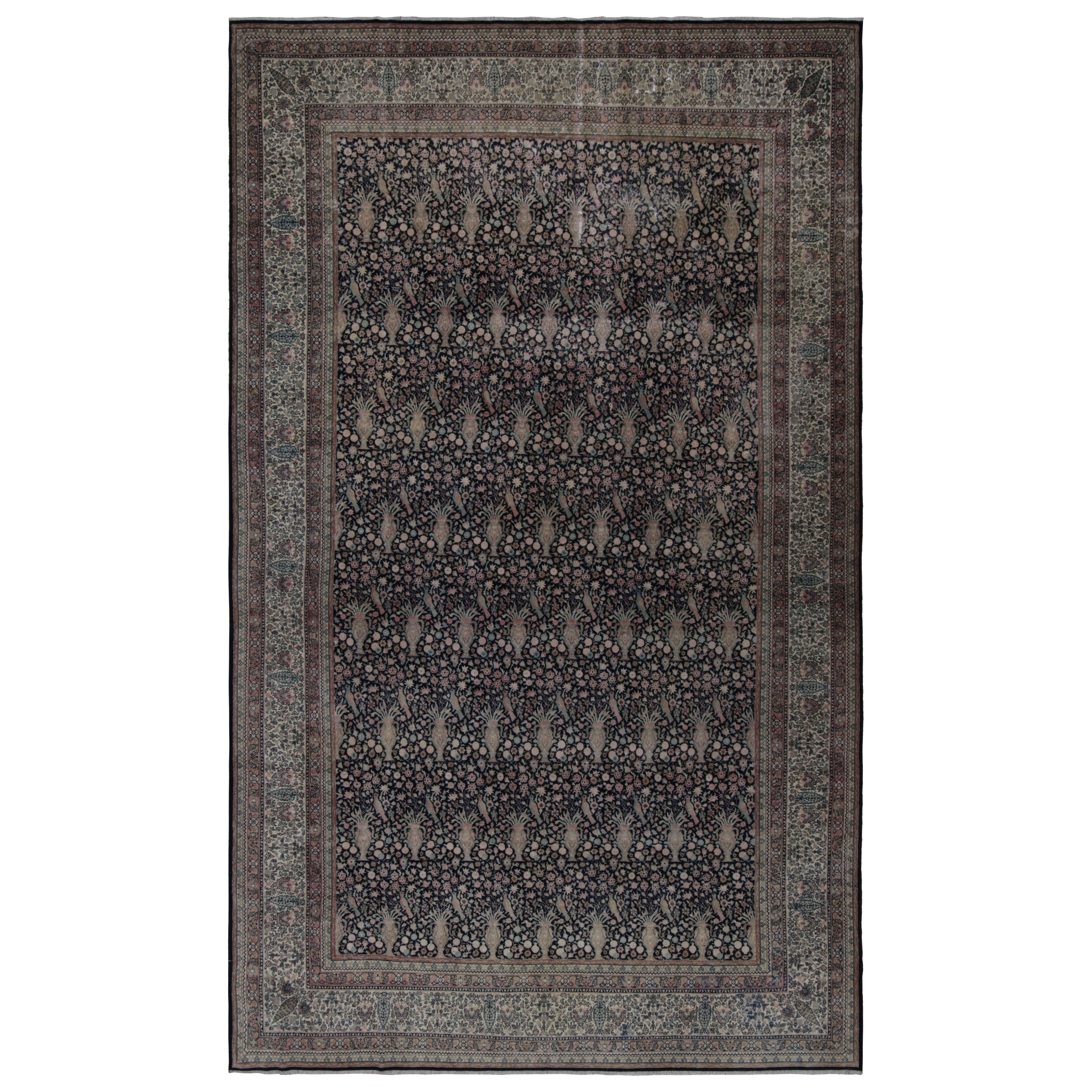 Antique Sivas Rug, Black with Colorful Florals and Pictorials - Rug & Kilim For Sale