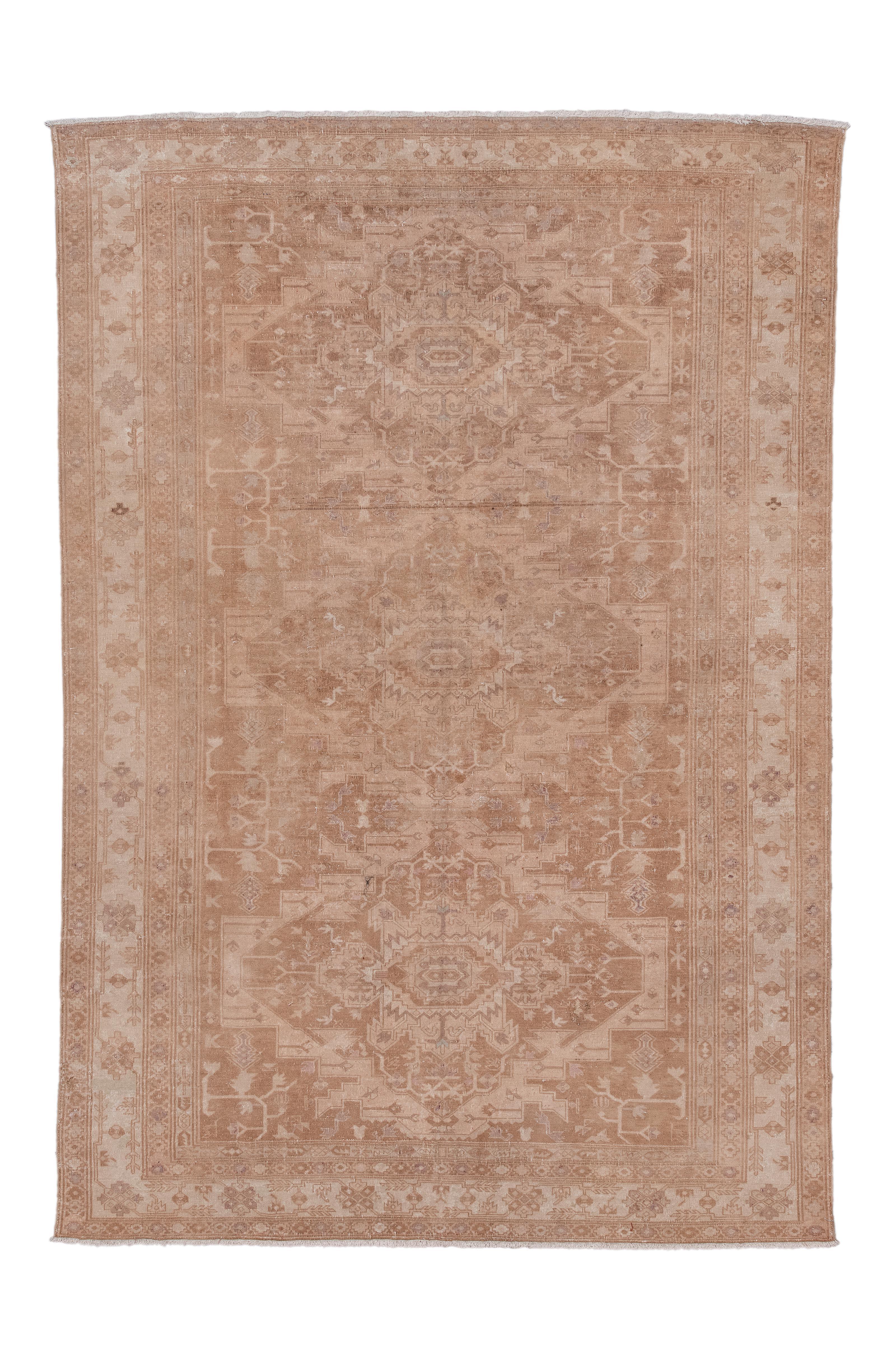 20th Century Antique Sivas Rug blush medallion on faded rose field For Sale