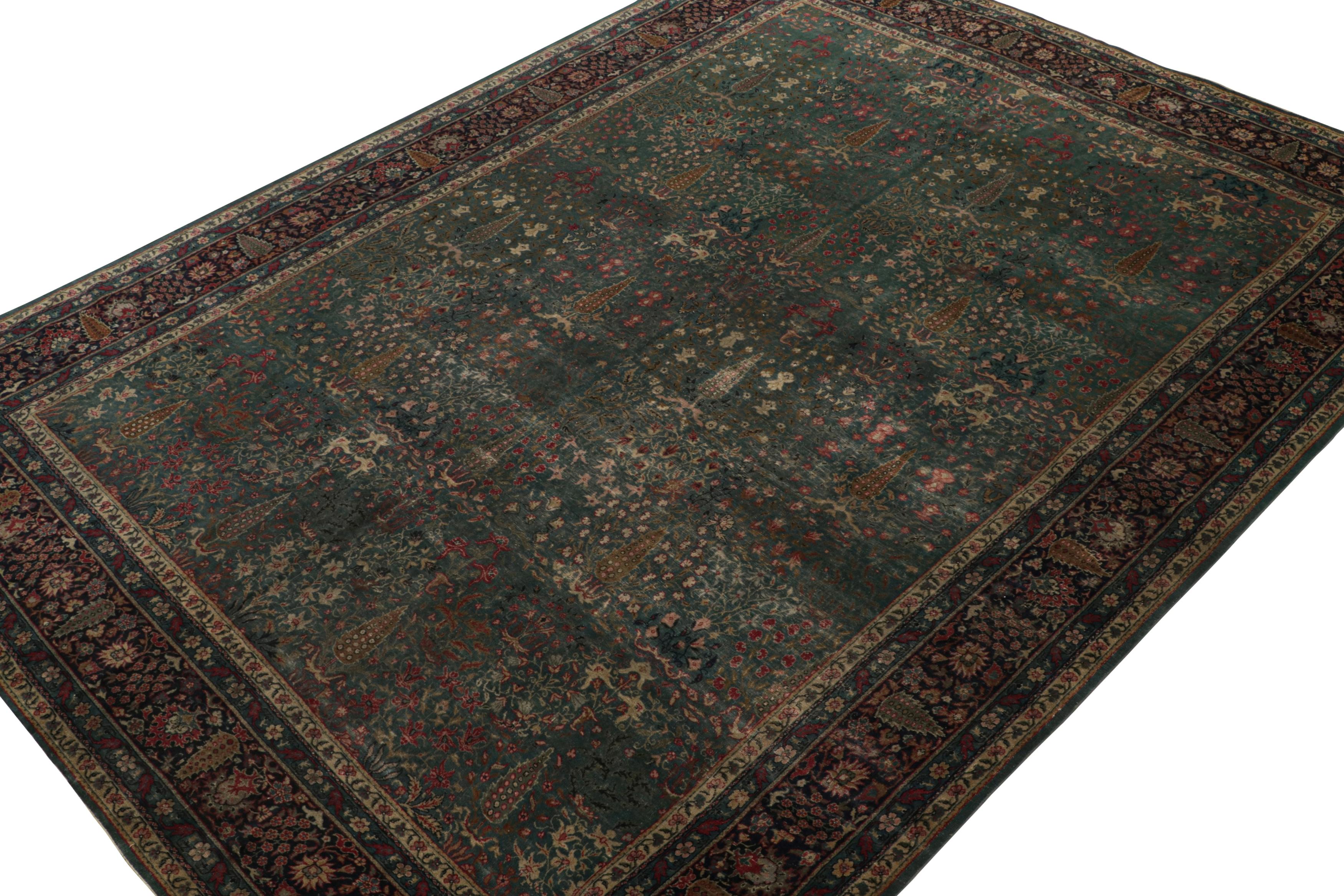 Hand-knotted in wool, this 9x12 antique Sivas rug, originating from Turkey, is a very special piece in its unique floral patterns, colorway variety of teal, brown and red, and personality. 

On the Design: 

In a delightful departure from