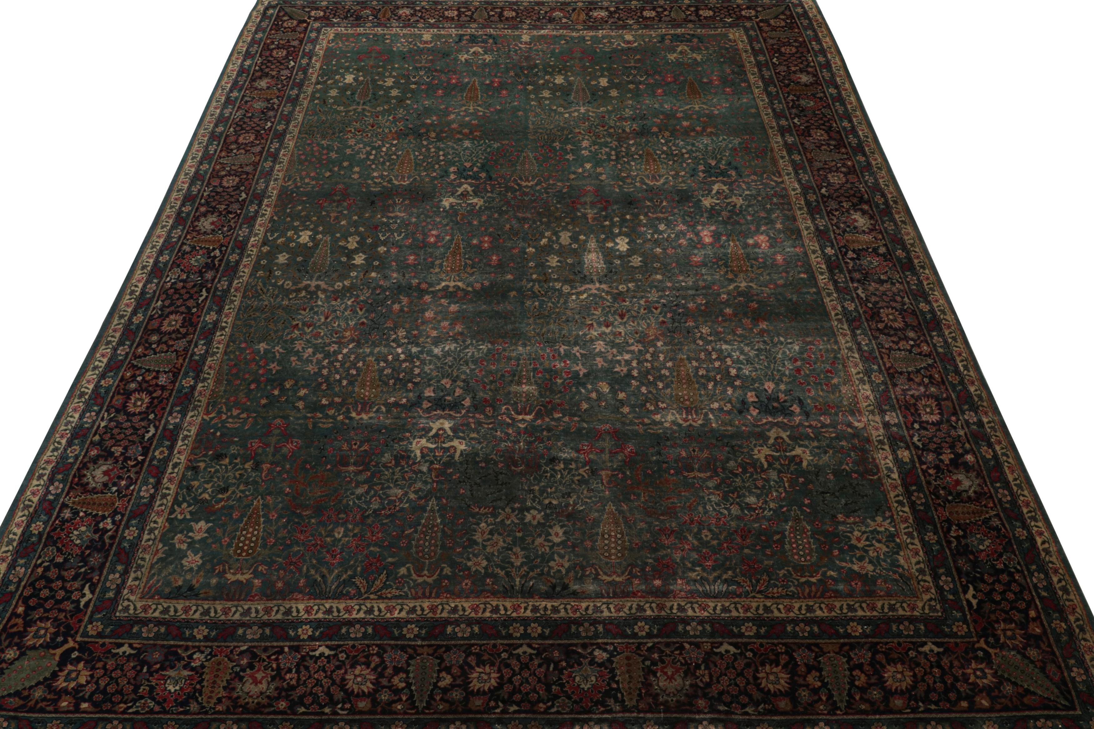 Turkish Antique Sivas Rug in Teal, with Floral Patterns, from Rug & Kilim For Sale