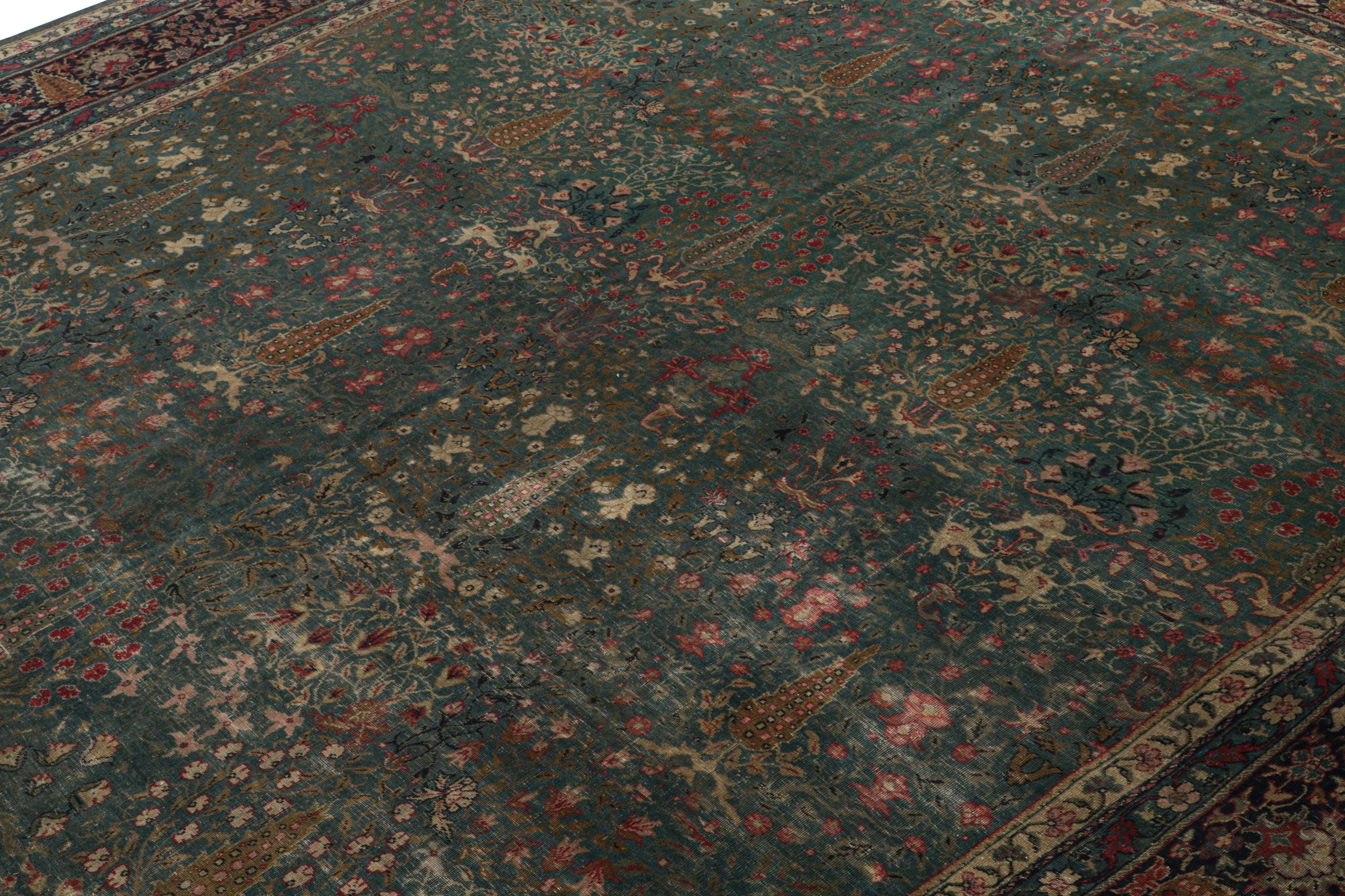 Hand-Knotted Antique Sivas Rug in Teal, with Floral Patterns, from Rug & Kilim For Sale