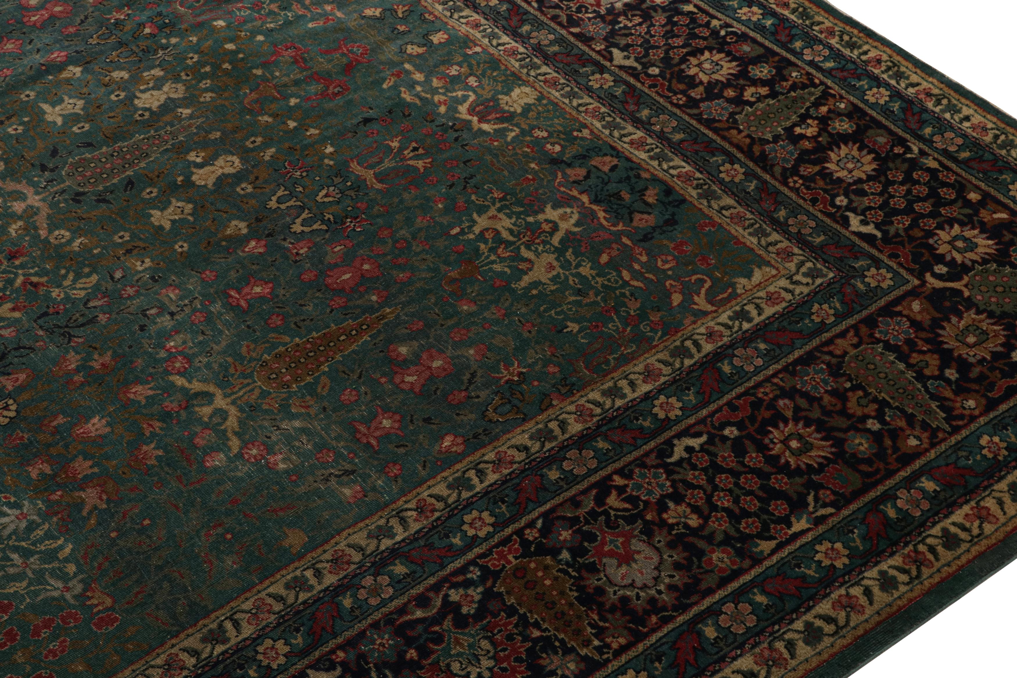 Antique Sivas Rug in Teal, with Floral Patterns, from Rug & Kilim In Good Condition For Sale In Long Island City, NY