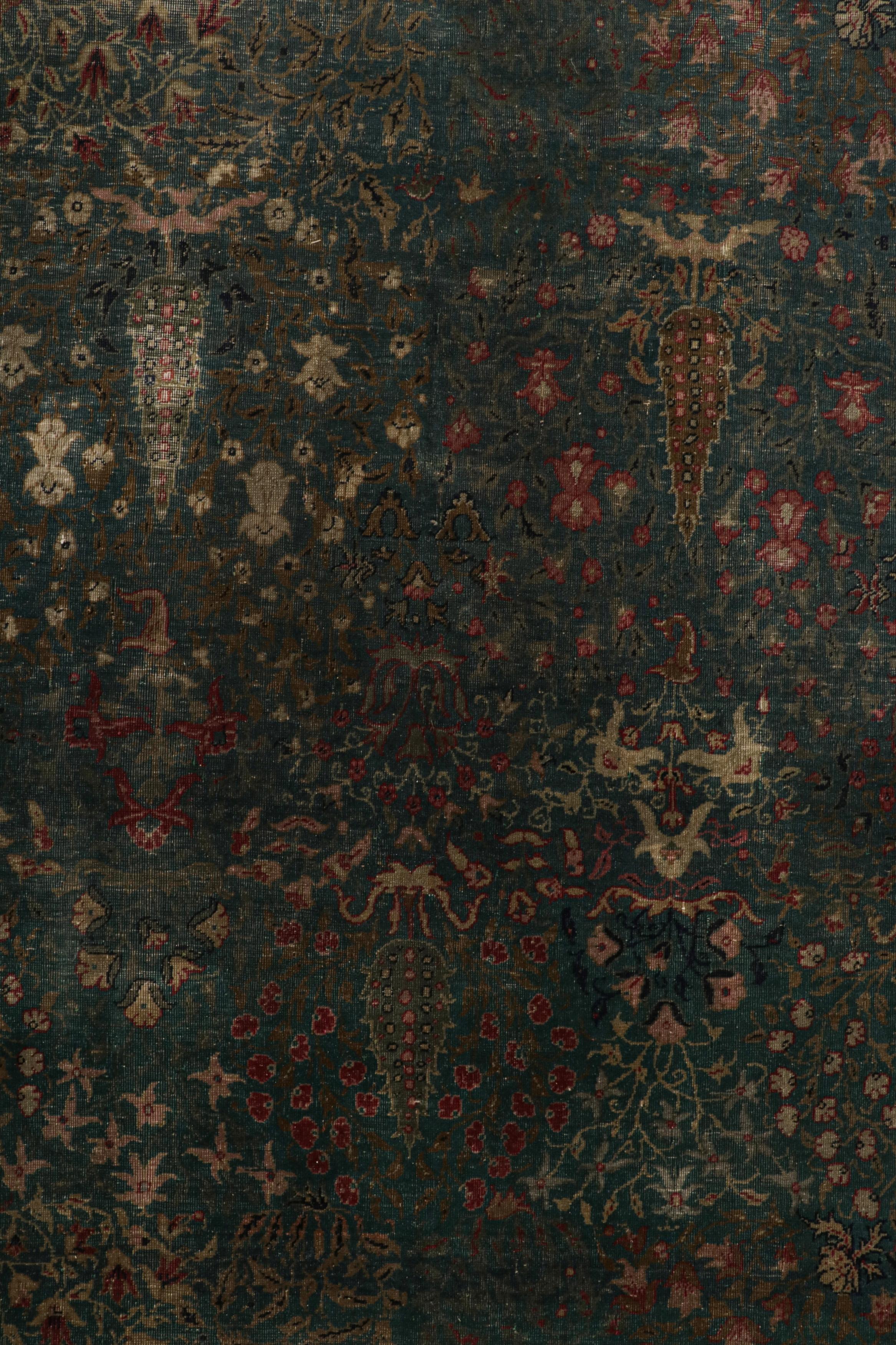 Late 19th Century Antique Sivas Rug in Teal, with Floral Patterns, from Rug & Kilim For Sale
