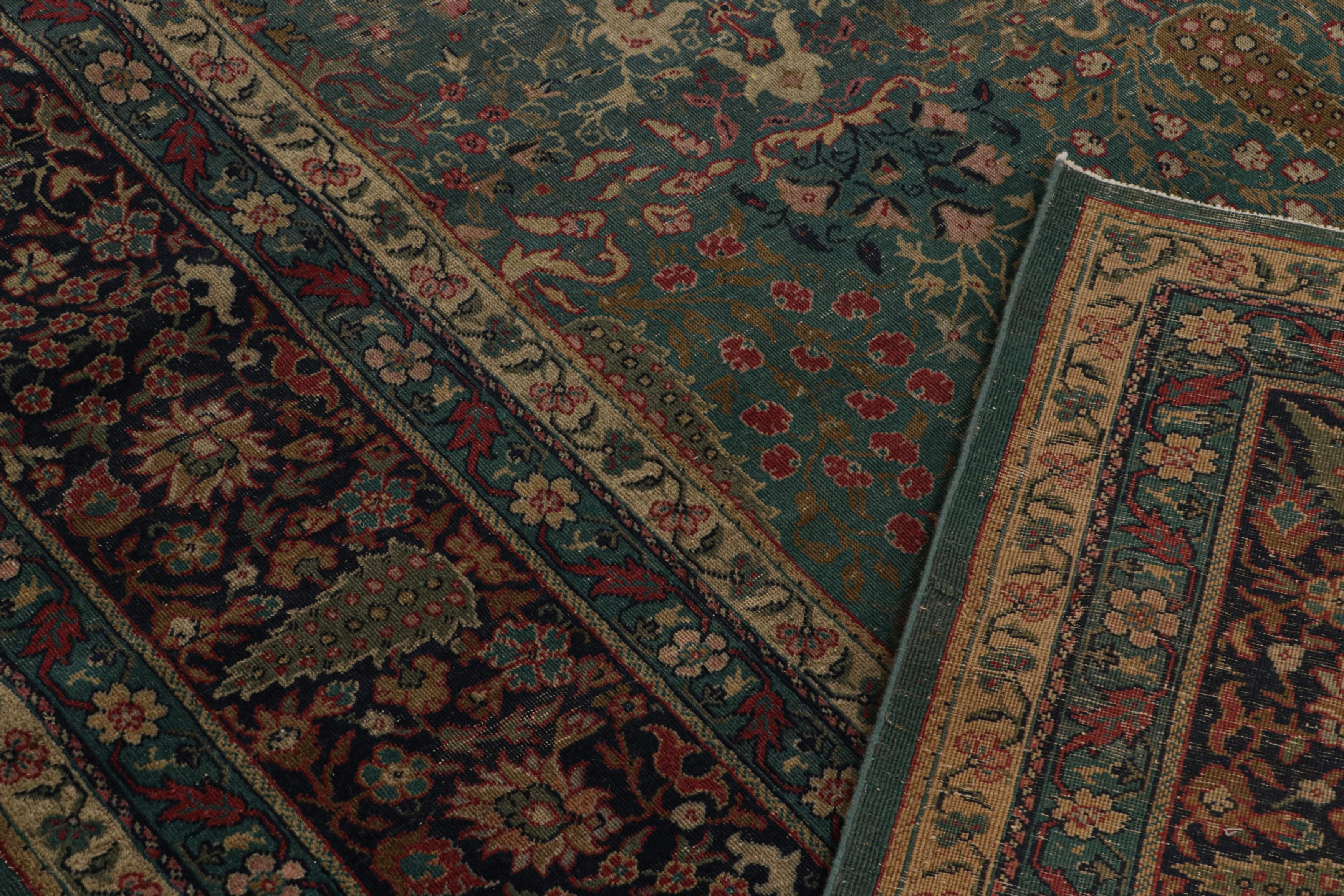 Wool Antique Sivas Rug in Teal, with Floral Patterns, from Rug & Kilim For Sale