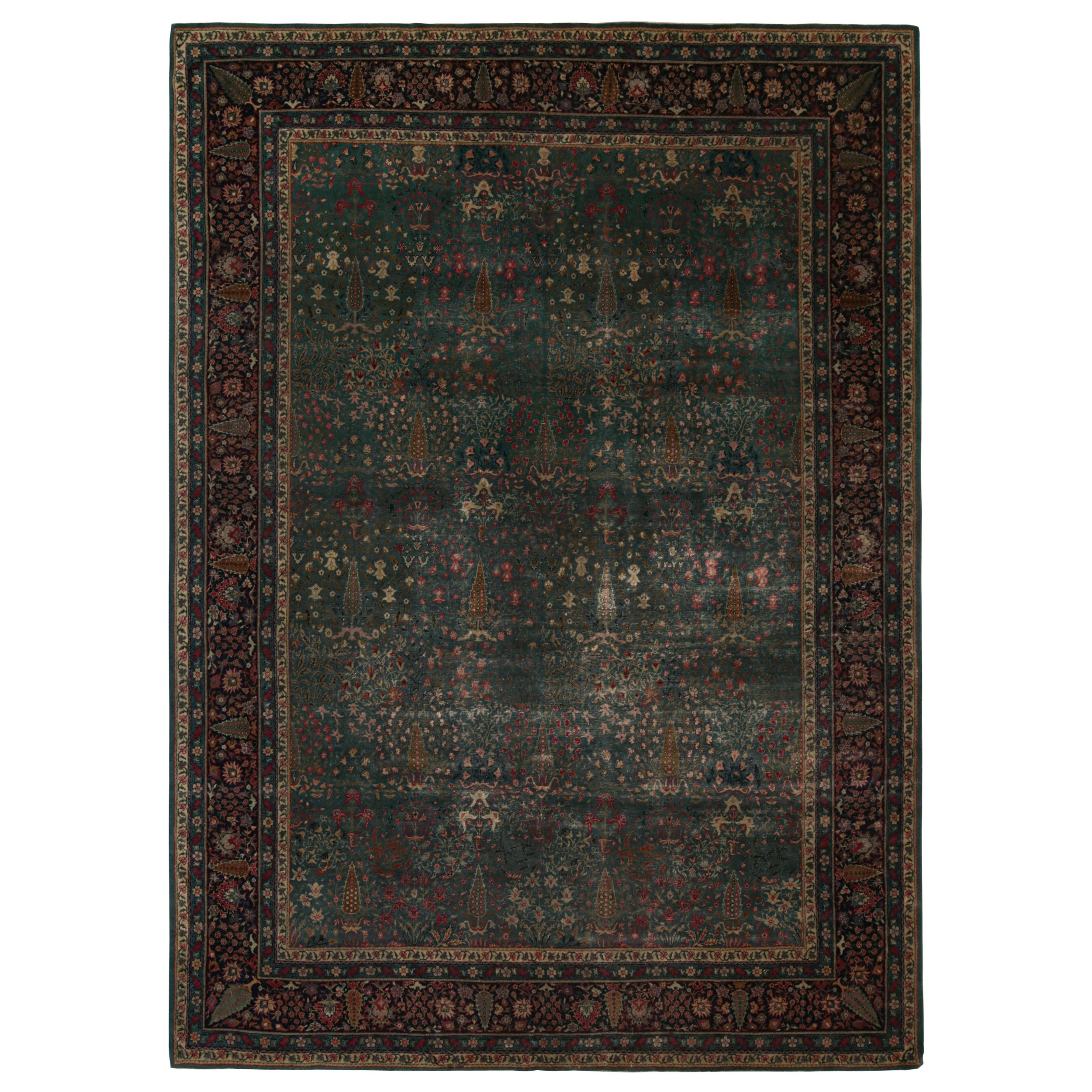 Tappeto Sivas antico in verde acqua, con motivi floreali, da Rug & Kilim