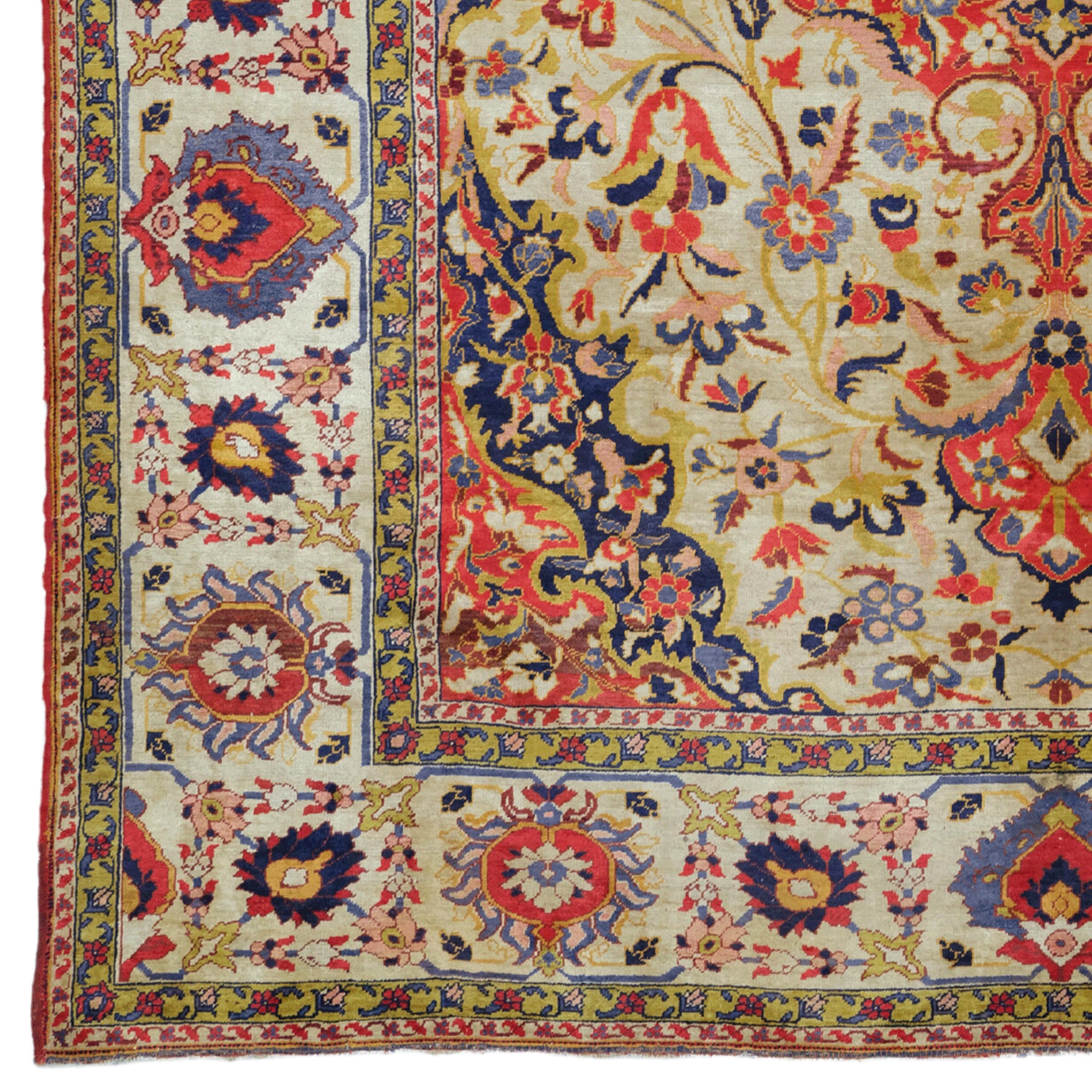 Hand knotted in Turkey between 1880-1890, Antique Sivas Silk Rug

This rare 19th-century silk Sivas carpet represents the exquisite art and craft of the Ottoman period. With its rich color palette and detailed patterns, this carpet is perfect for