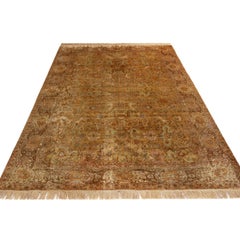 Antique Sivas Traditional Brown and Beige Silk Rug Floral Pattern by Rug & Kilim