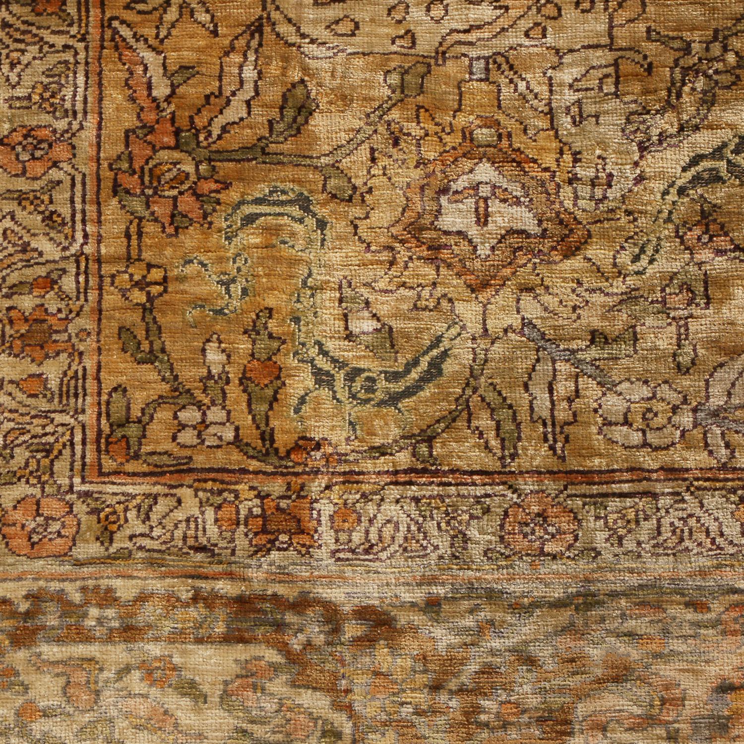 Antique Sivas Traditional Brown and Beige Silk Rug Floral Pattern by Rug & Kilim In condizioni buone in vendita a Long Island City, NY