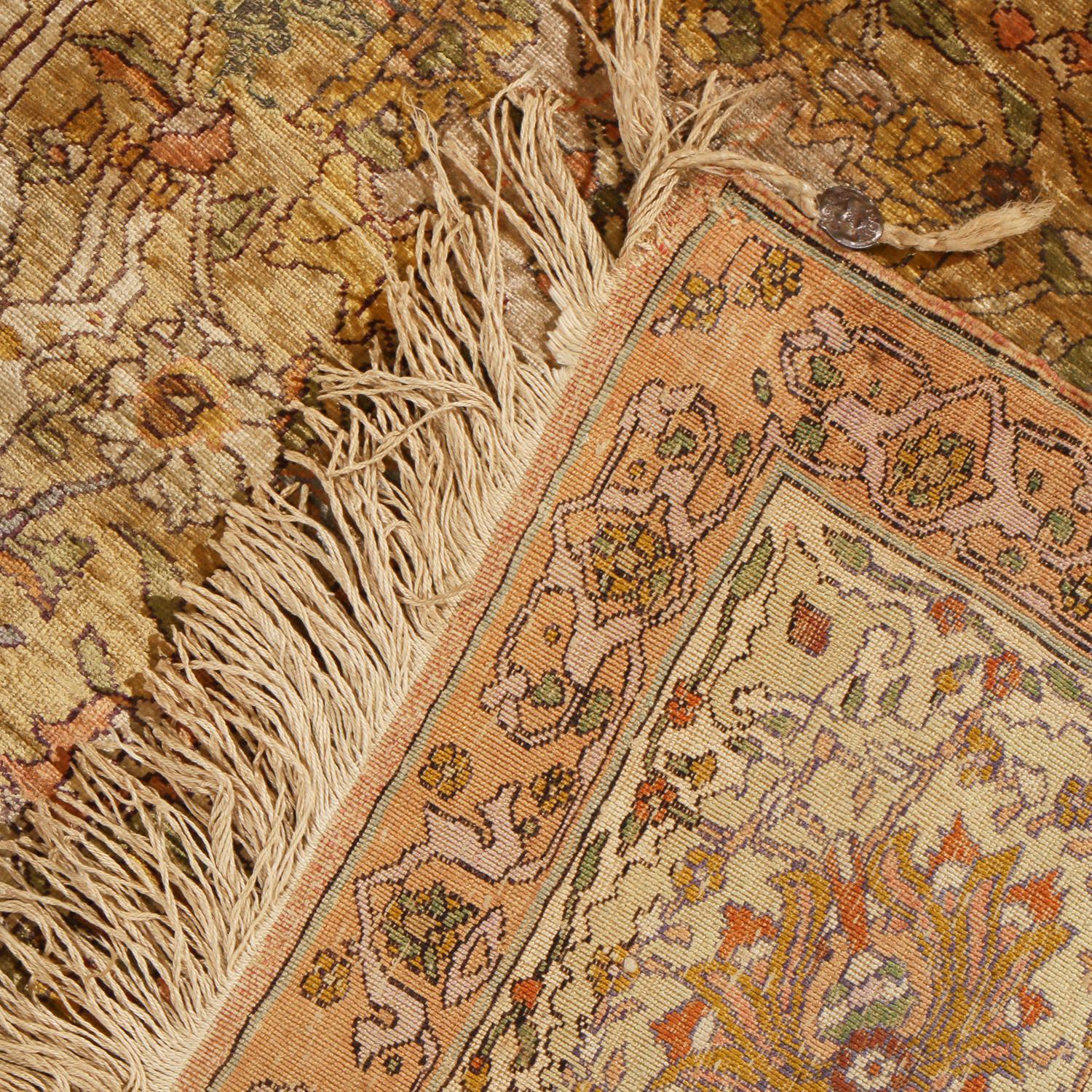 Seta Antique Sivas Traditional Brown and Beige Silk Rug Floral Pattern by Rug & Kilim in vendita