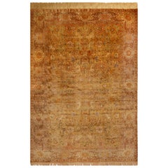 Antique Sivas Traditional Brown and Beige Silk Rug Floral Pattern by Rug & Kilim