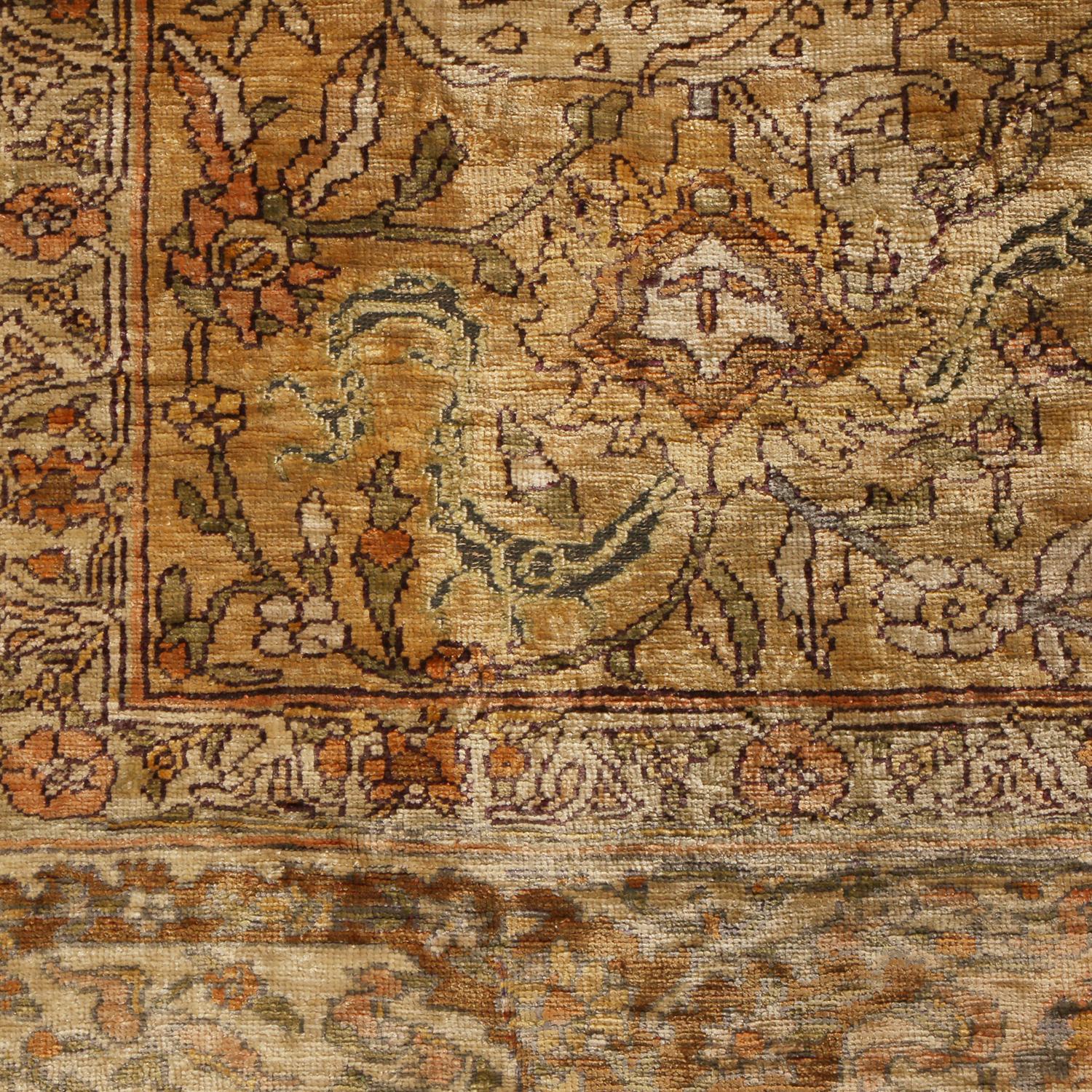 Antique Sivas Traditional Brown and Beige Silk Rug In Good Condition In Long Island City, NY