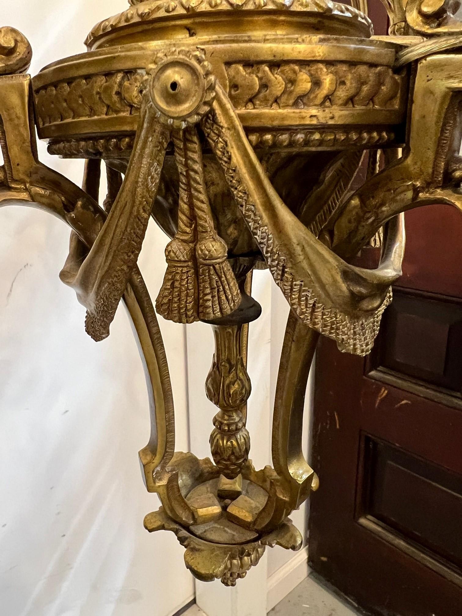Antique Six Arm Bronze French Louis XV Style Chandelier with Center Glass Globe  For Sale 9