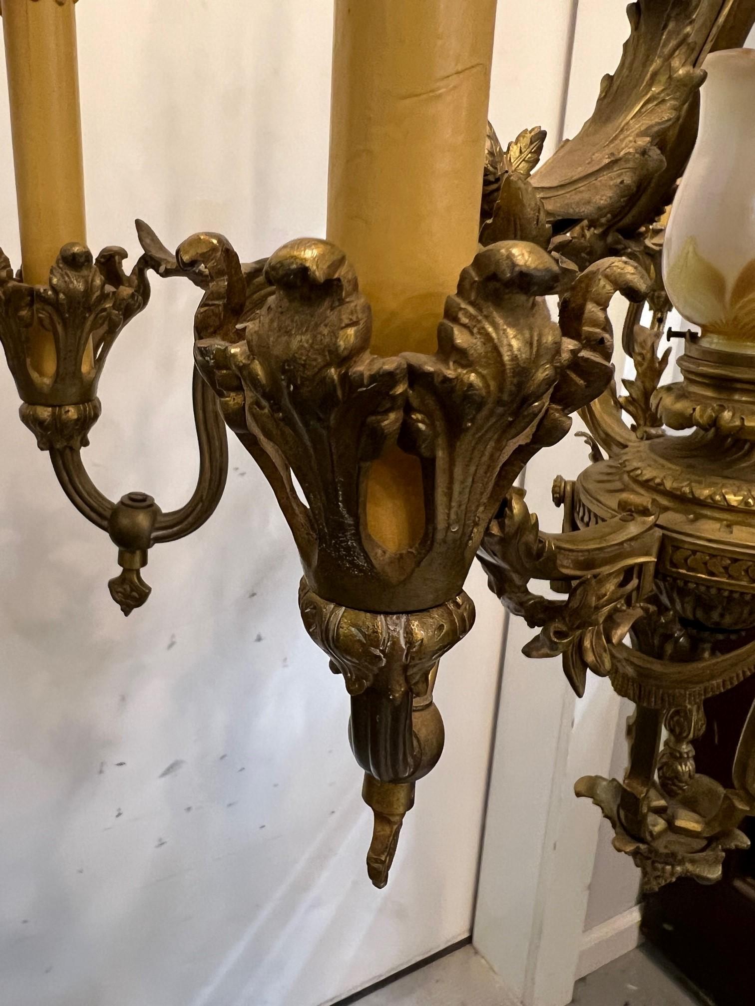 Antique Six Arm Bronze French Louis XV Style Chandelier with Center Glass Globe  For Sale 11