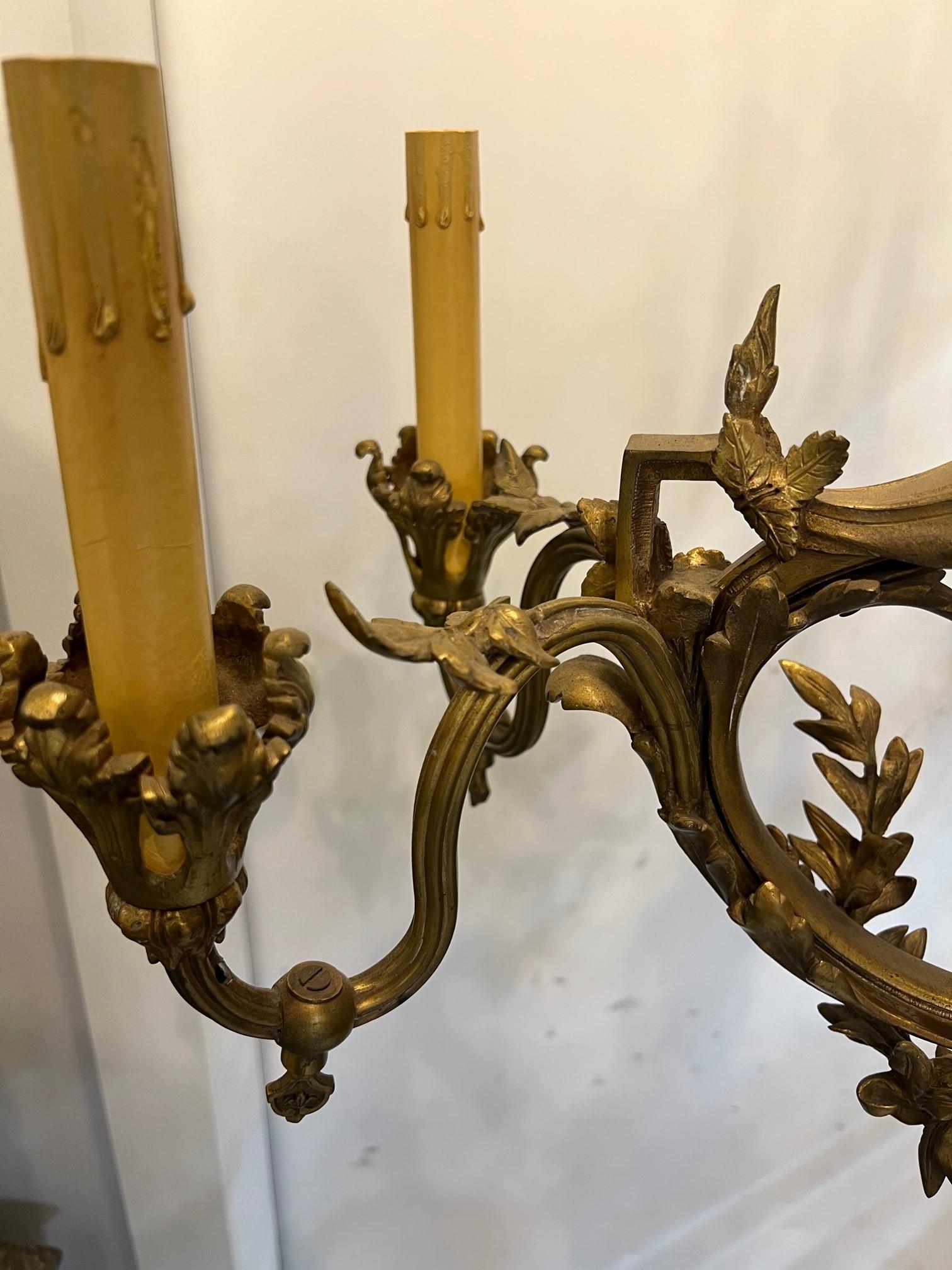 Antique Six Arm Bronze French Louis XV Style Chandelier with Center Glass Globe  For Sale 2