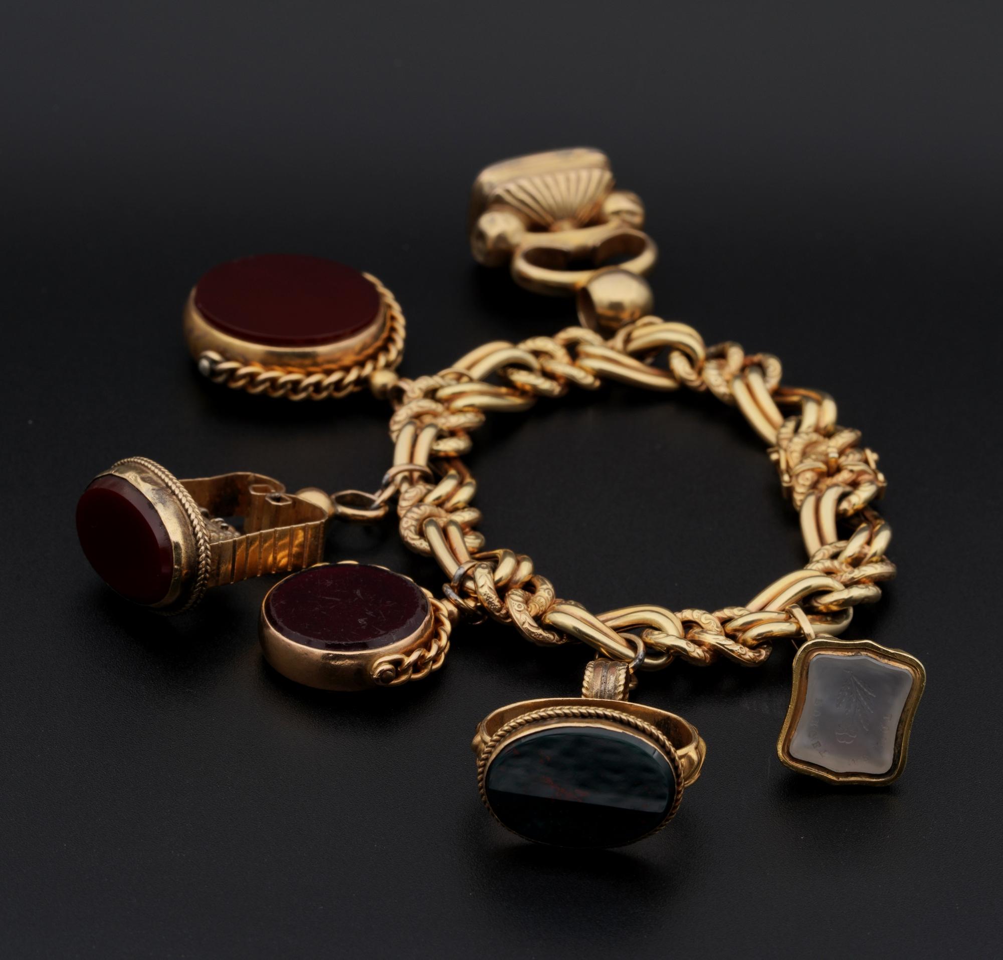 Oval Cut Antique Six Fobs Charm Bracelet For Sale