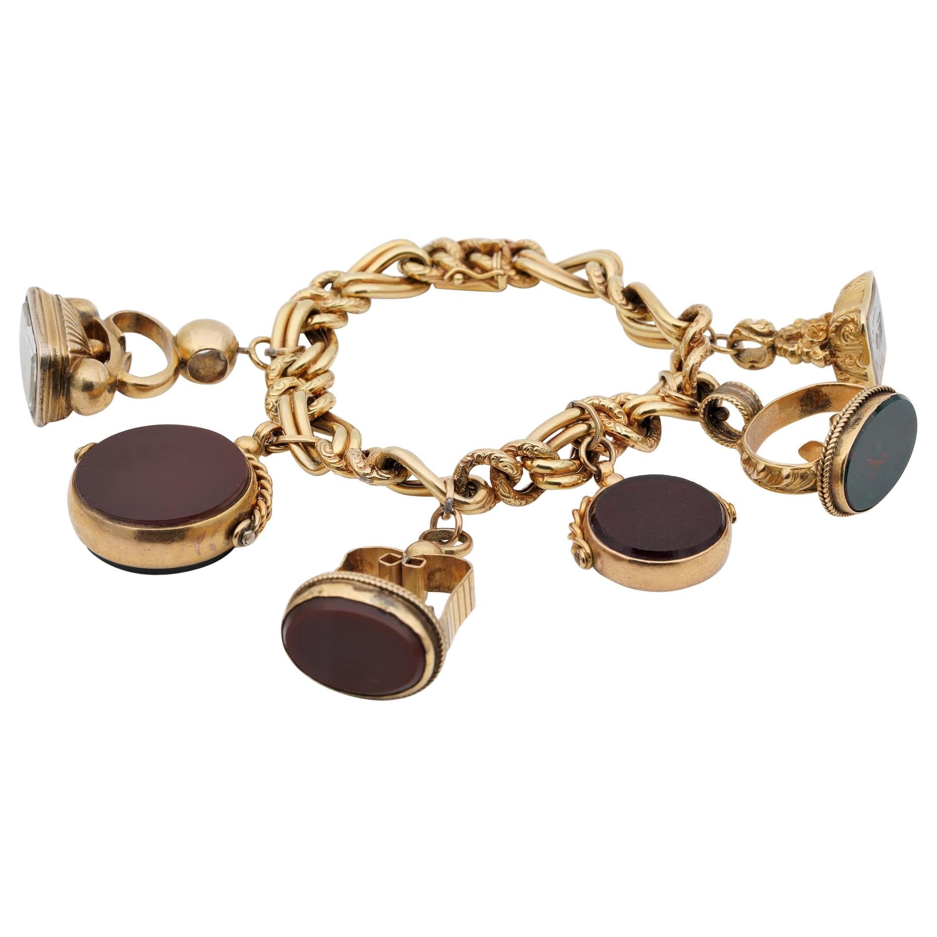 Antique Six Fobs Charm Bracelet For Sale
