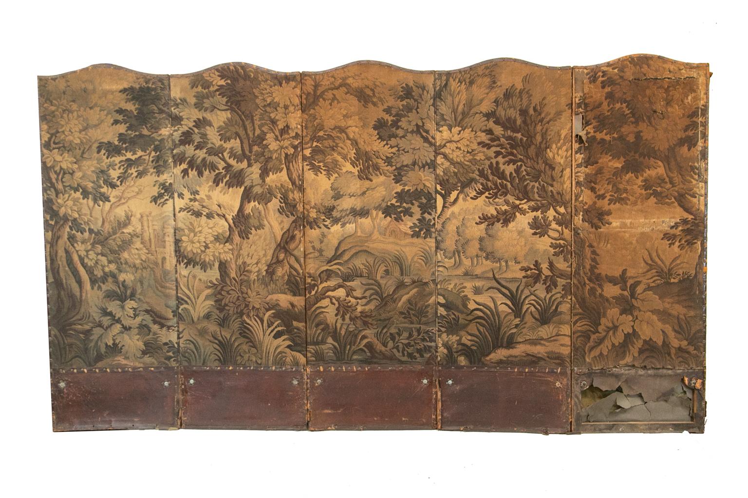 Antique Six-Panel Fabric Screen 7