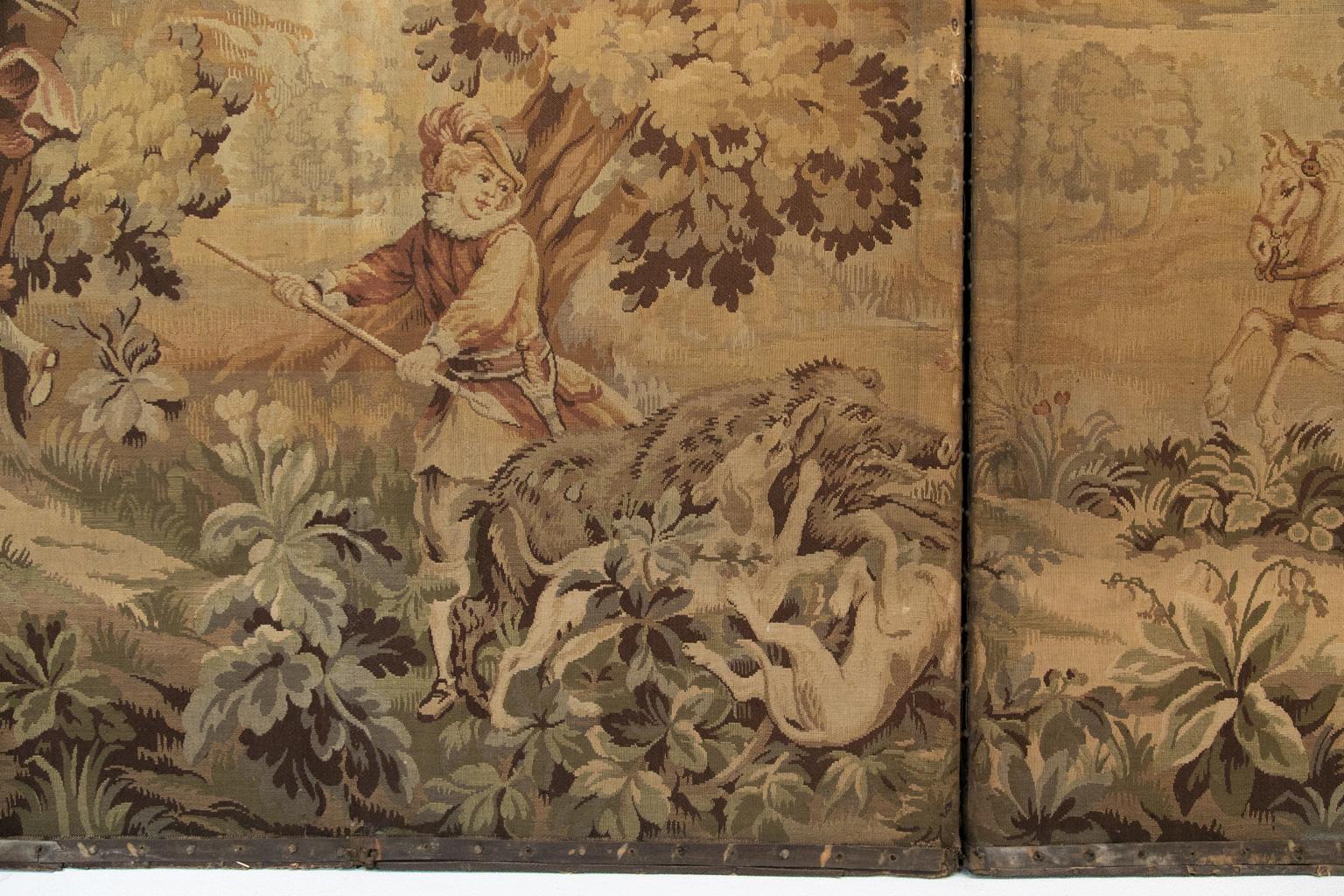 Mid-19th Century Antique Six-Panel Fabric Screen