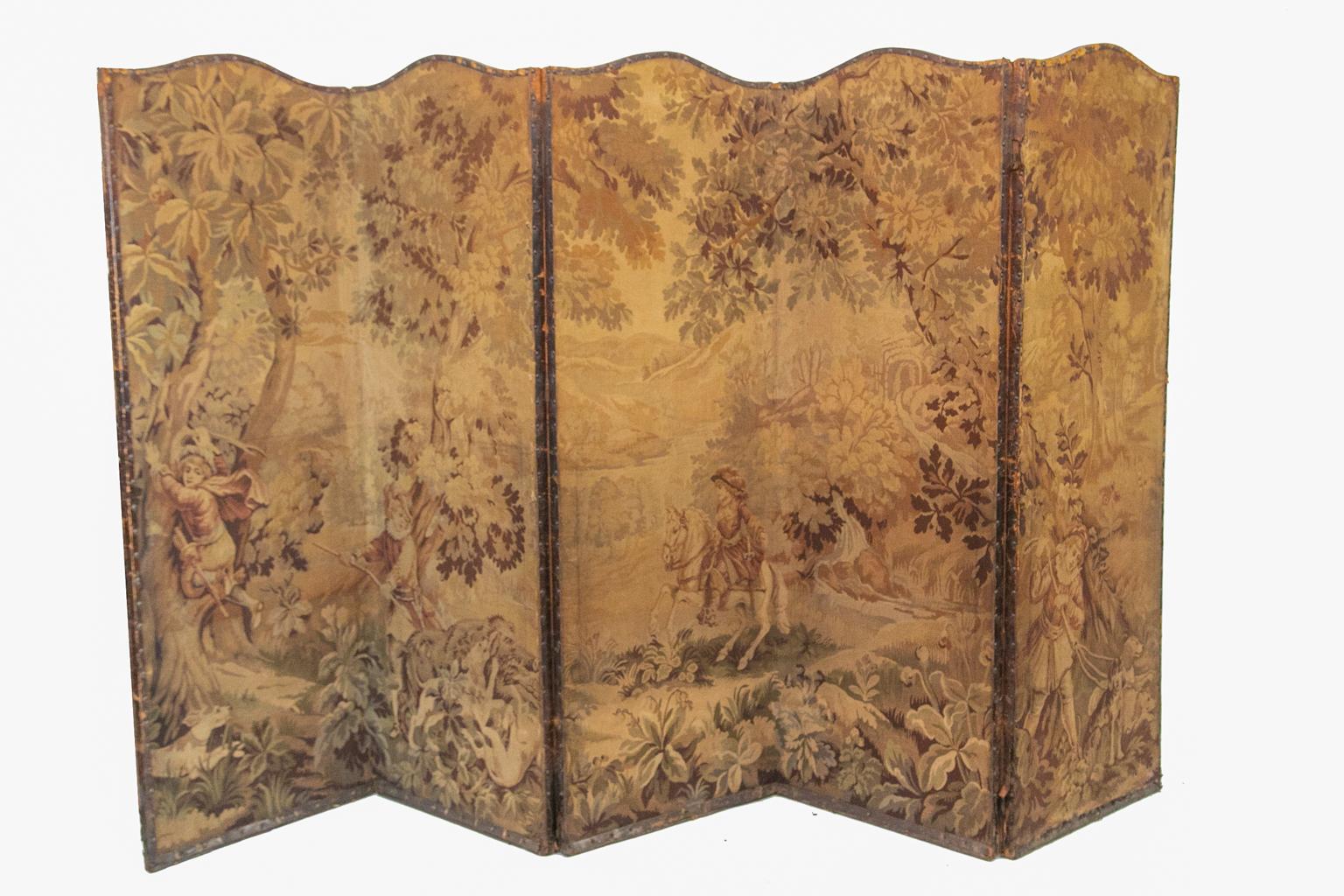 Antique Six-Panel Fabric Screen 1