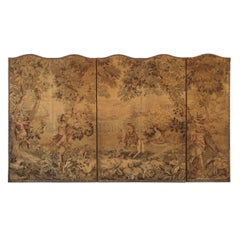 Antique Six-Panel Fabric Screen