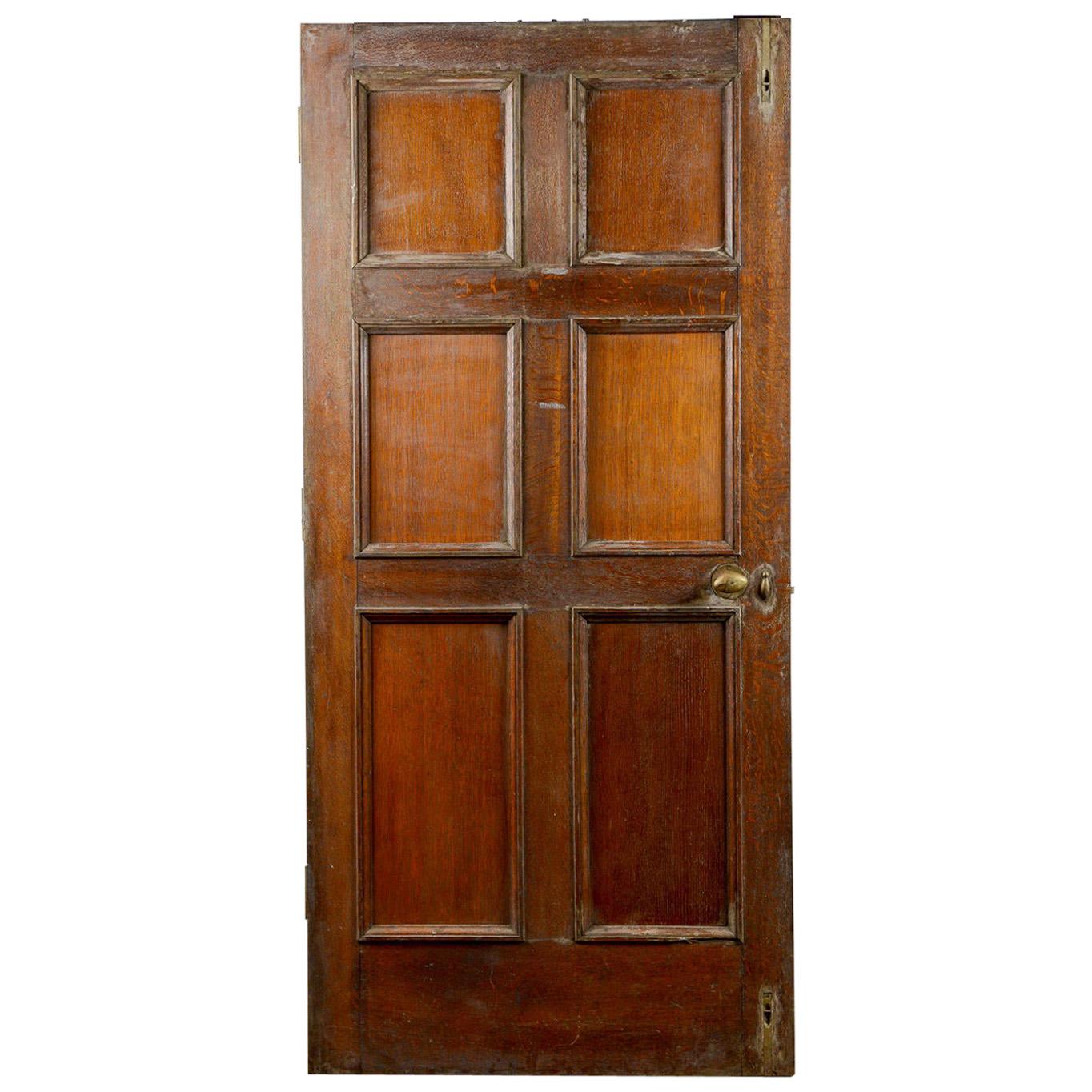 Antique Six Panel Oak Interior Door, 20th Century For Sale